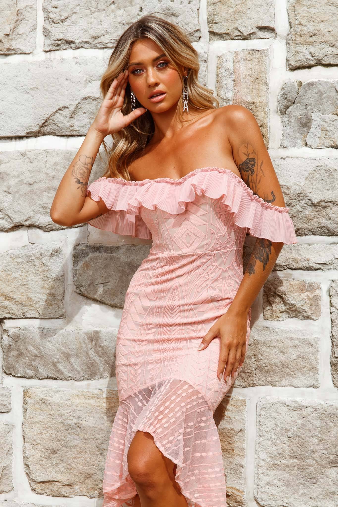 Dreamy Off-Shoulder High-Low Hem Dress Blush - Image 5