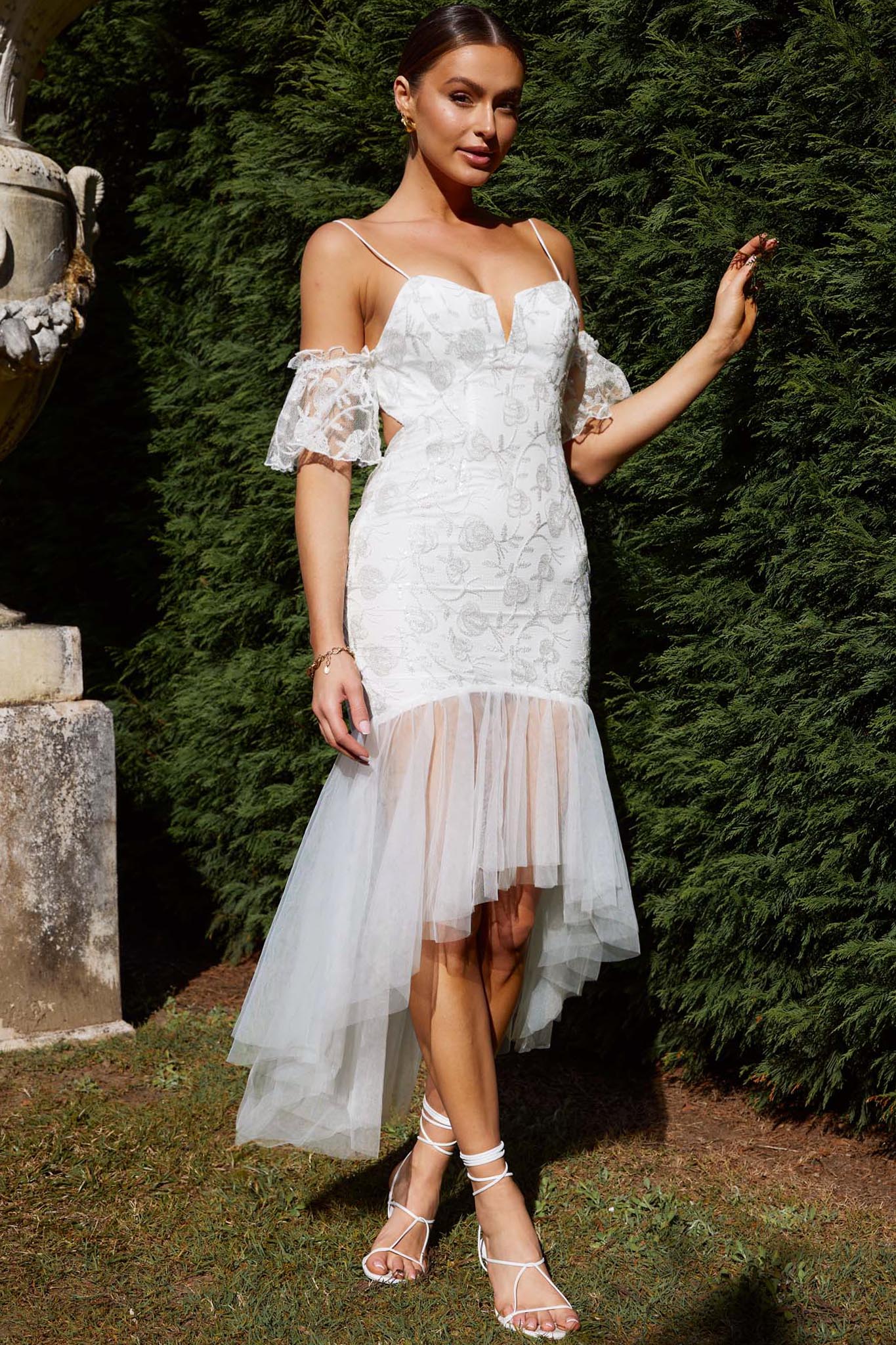 Dreamy Removable Sleeve Sequin Dress White - Image 6
