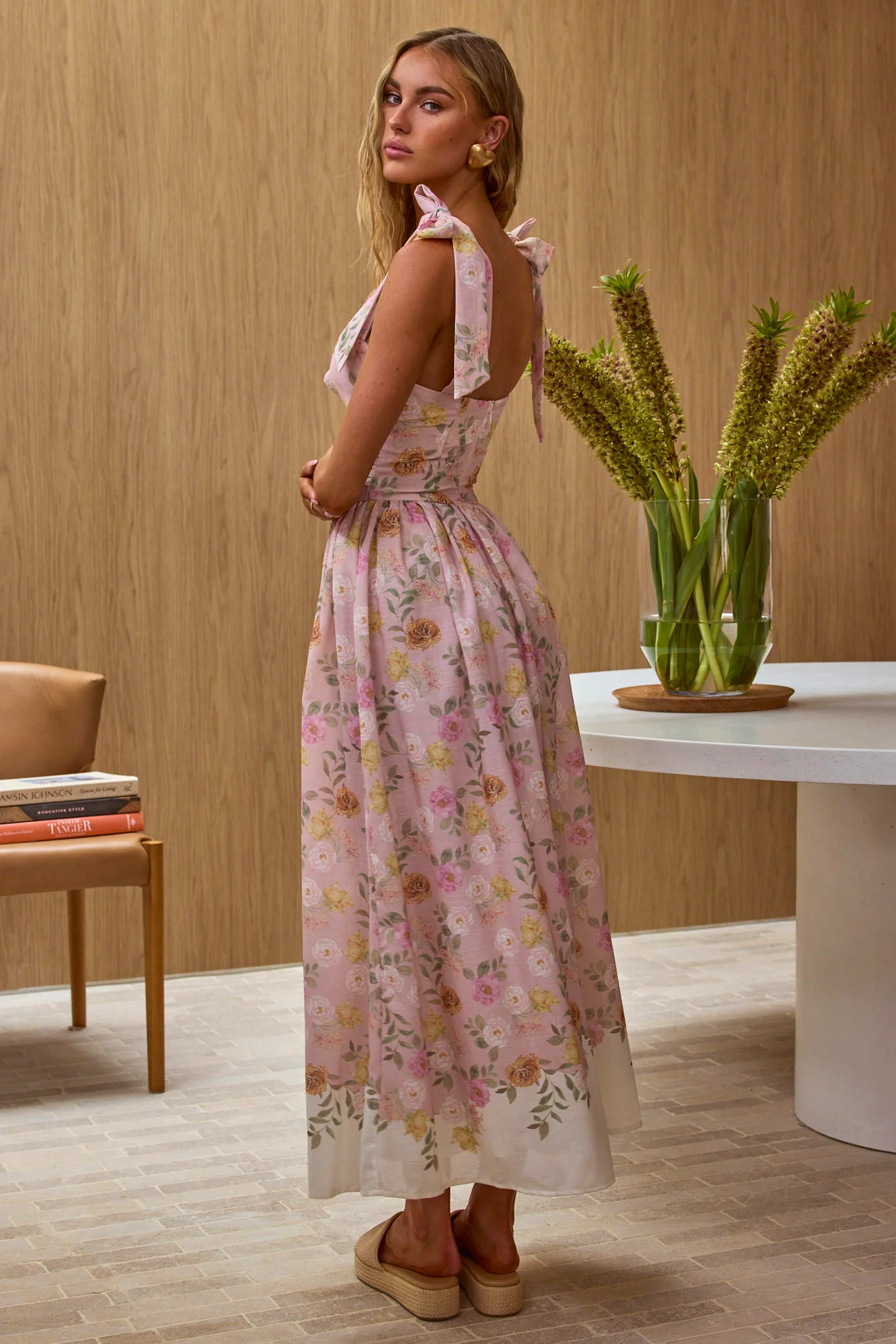 Dua Tied Shoulder Maxi Dress Floral Peach - Image 3