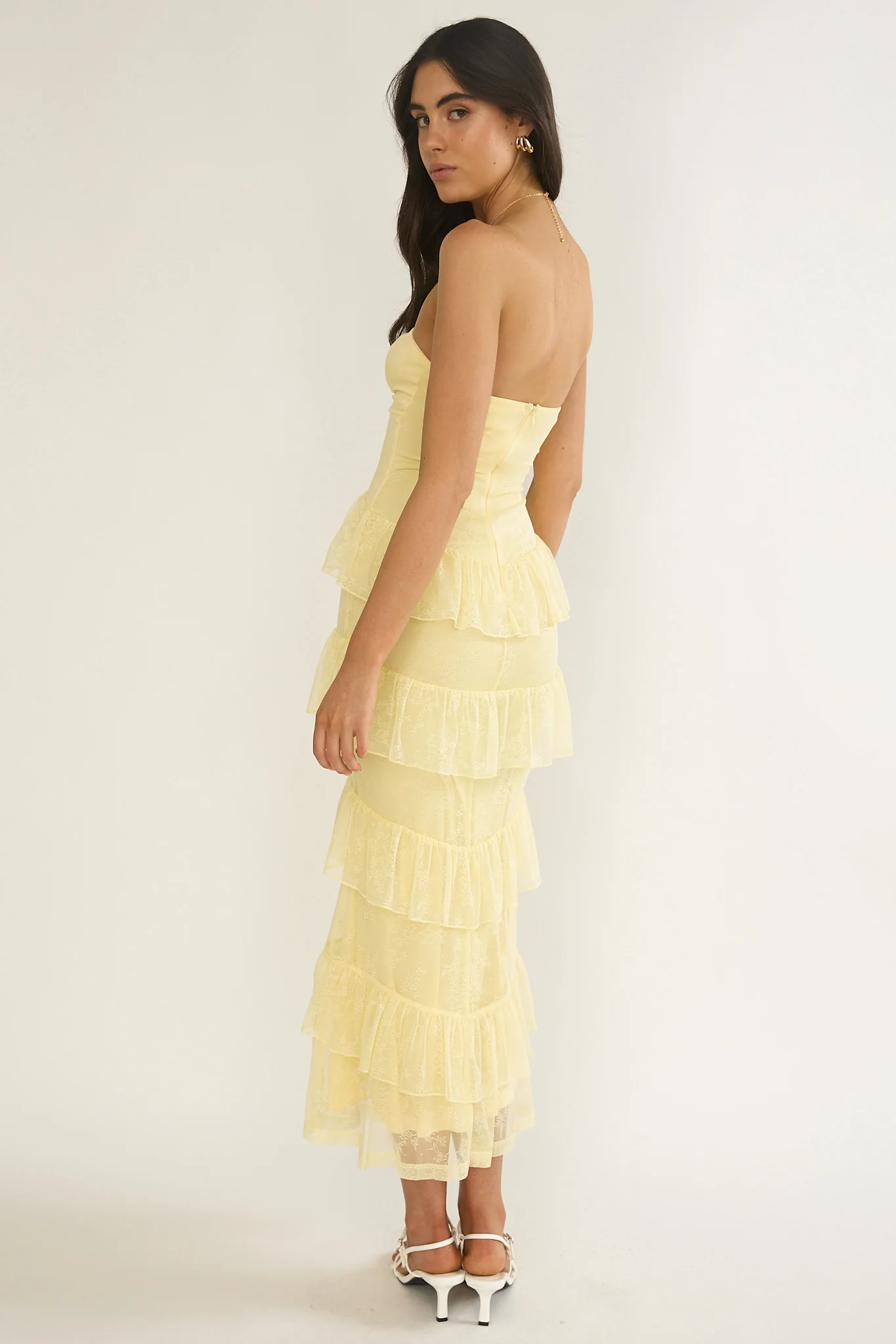 Dulce Dreams Sweetheart Neckline Lace Frill Maxi Dress Butter - Image 2