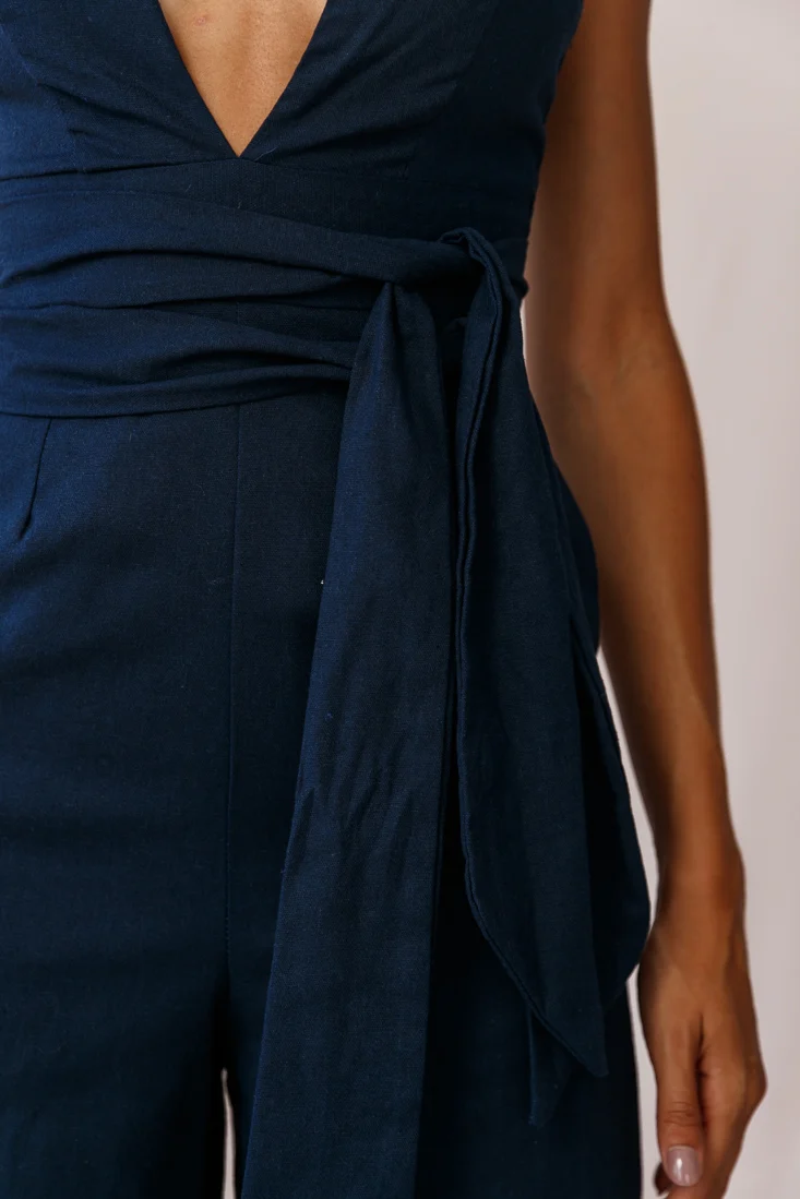 Dylan V-Neckline Wide Leg Jumpsuit Navy - Image 4