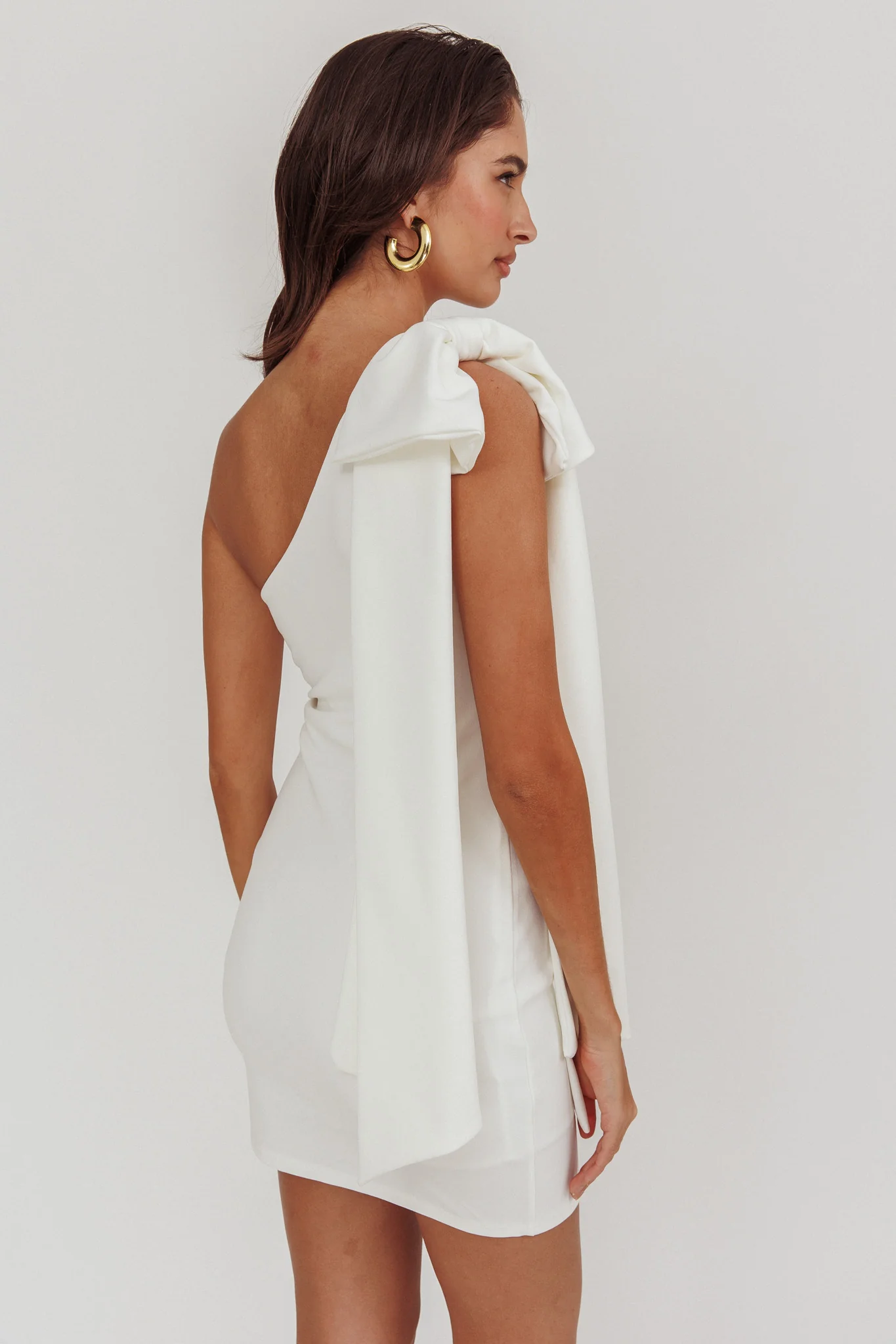 Earned It One Shoulder Bow Mini Dress Ivory - Image 3