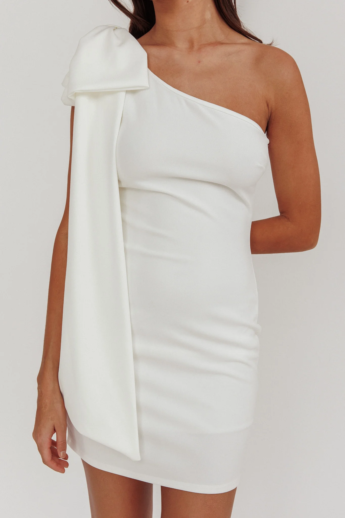 Earned It One Shoulder Bow Mini Dress Ivory - Image 5