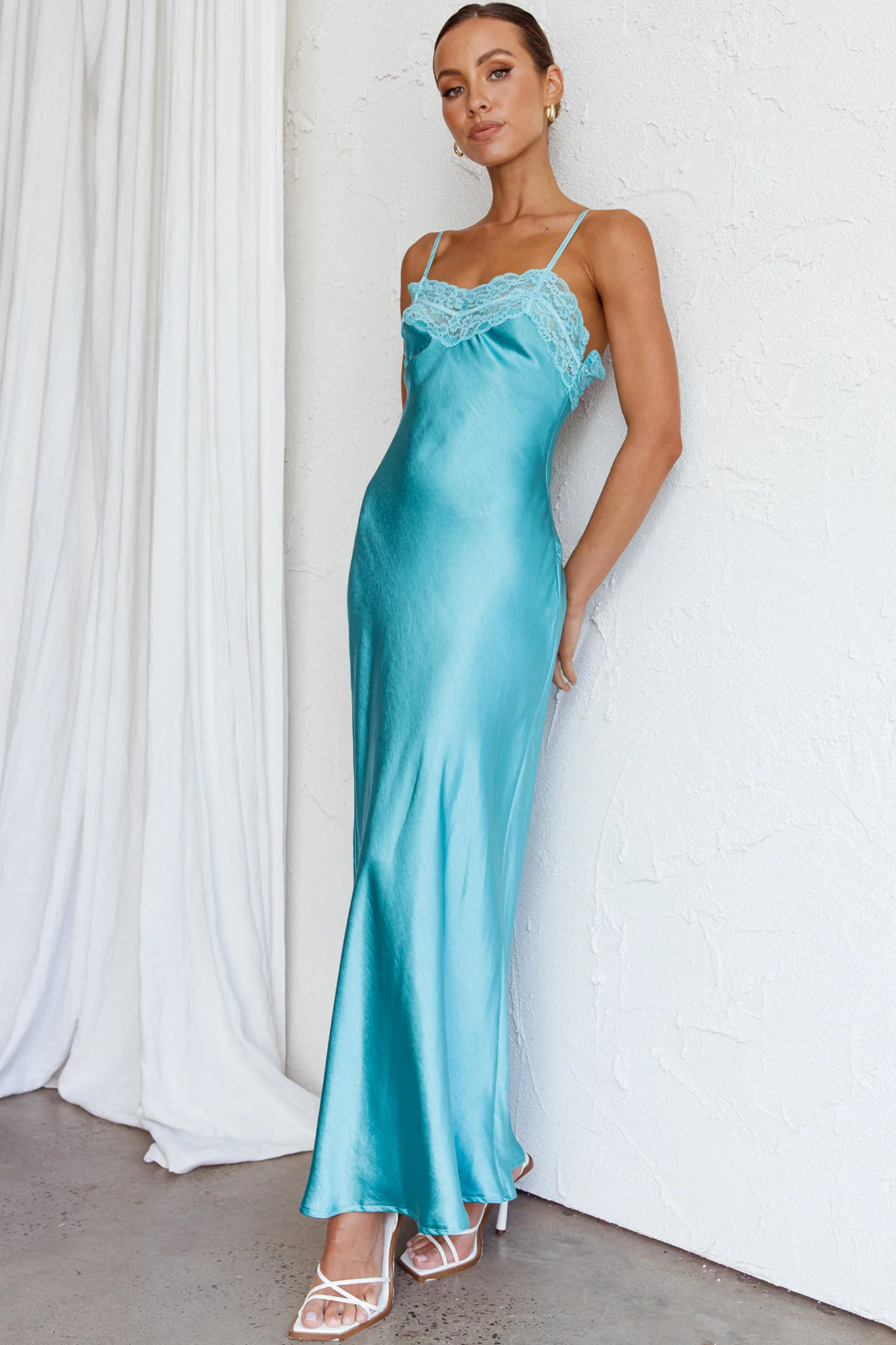 East Coast Lace Bust Midi Dress Aqua Blue - Image 6