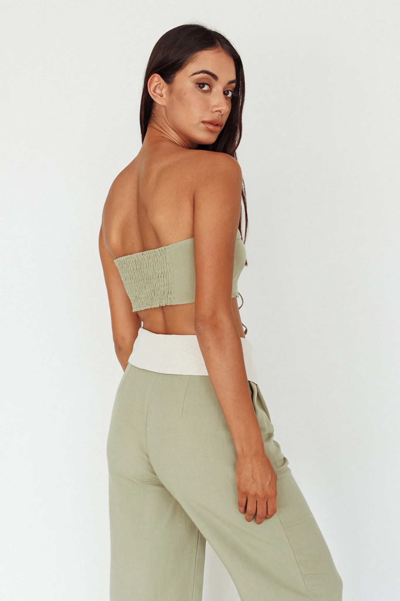 East Village Lace-Up Crop Top Sage - Image 2