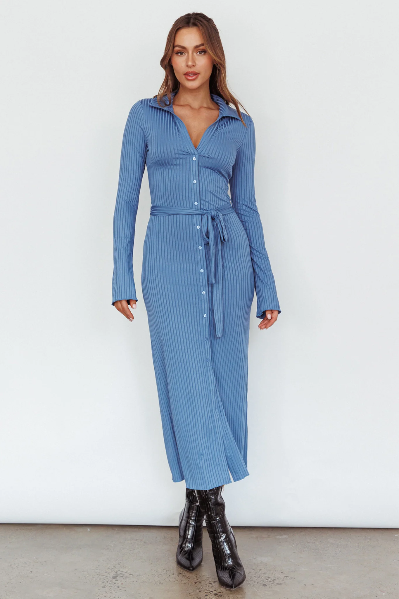 Eastcoast Collared Placket Midi Dress Blue - Image 3