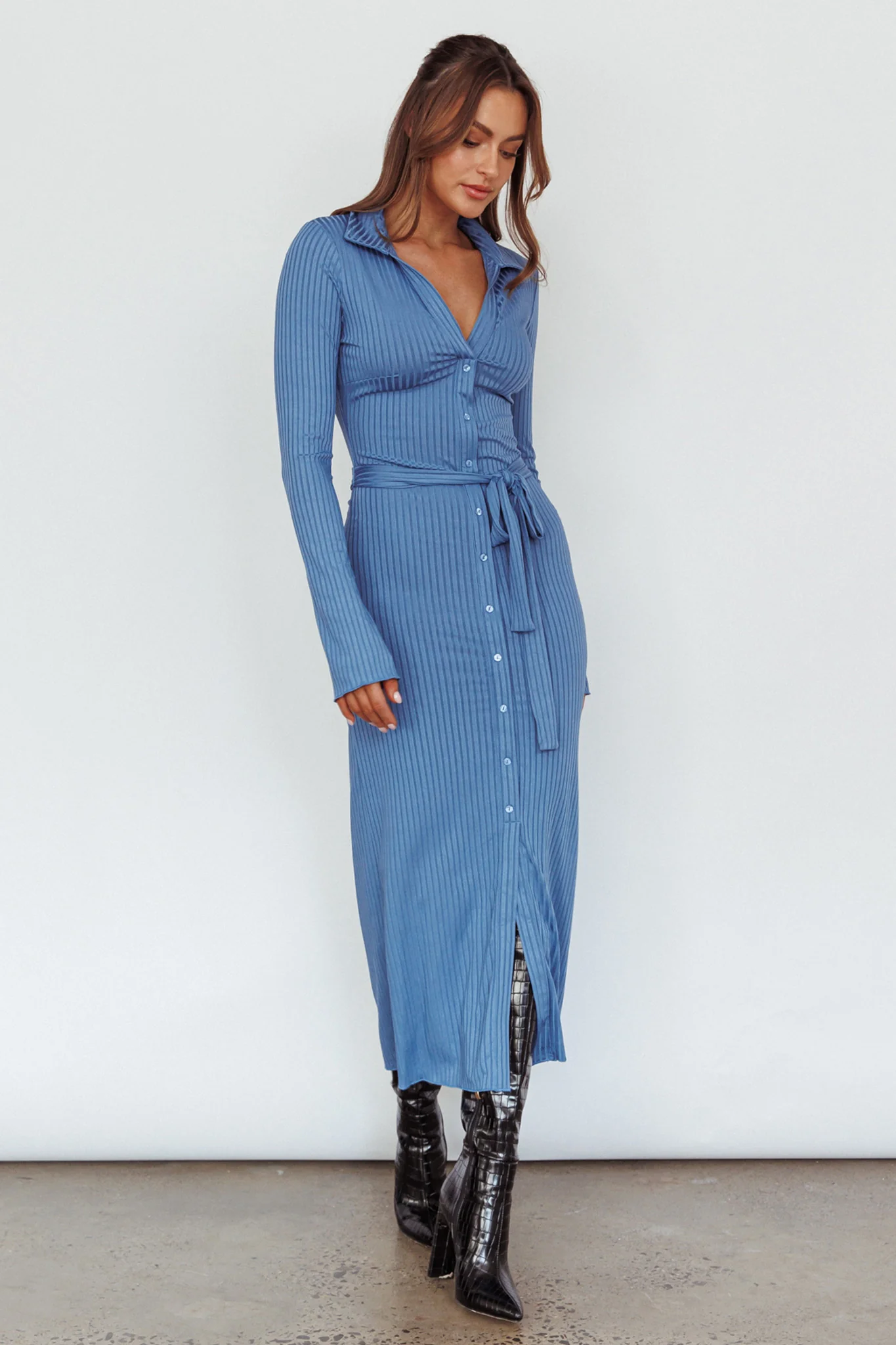 Eastcoast Collared Placket Midi Dress Blue - Image 5