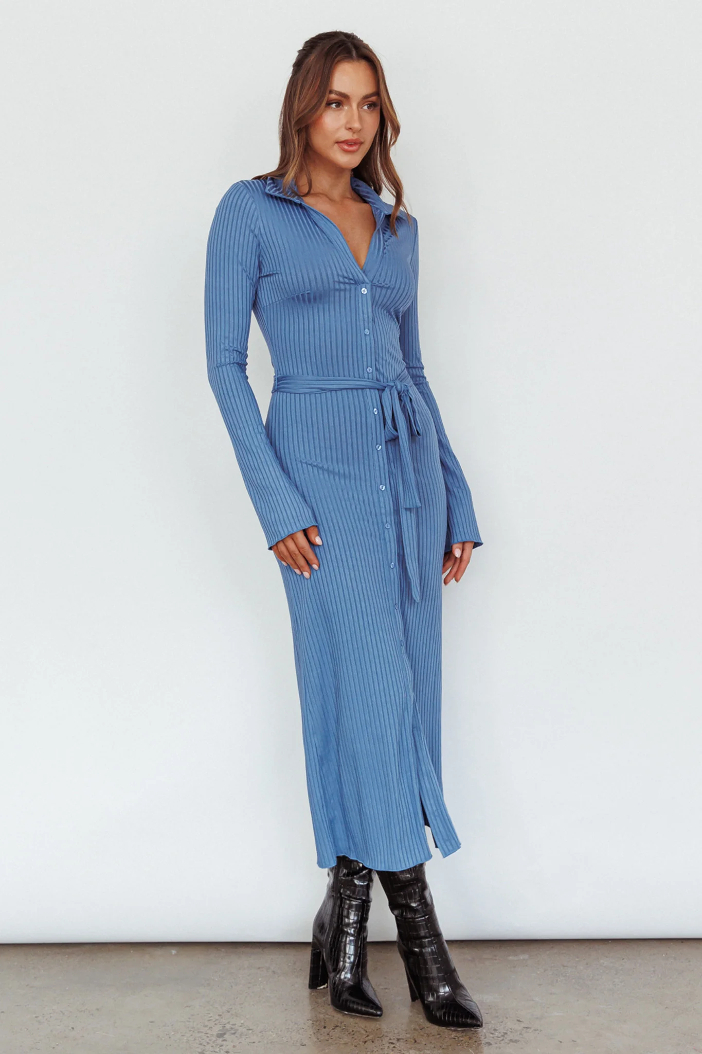 Eastcoast Collared Placket Midi Dress Blue - Image 6