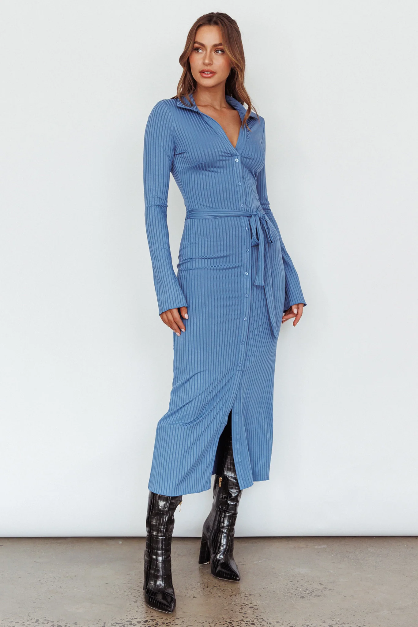 Eastcoast Collared Placket Midi Dress Blue - Image 7