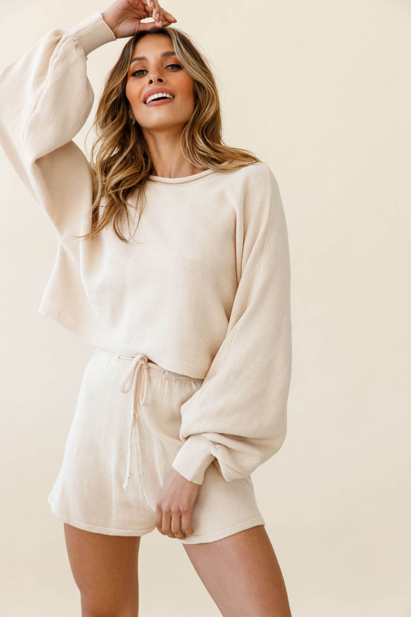 Easy Breezy Long Sleeve Midi Sweater Beige - Image 6