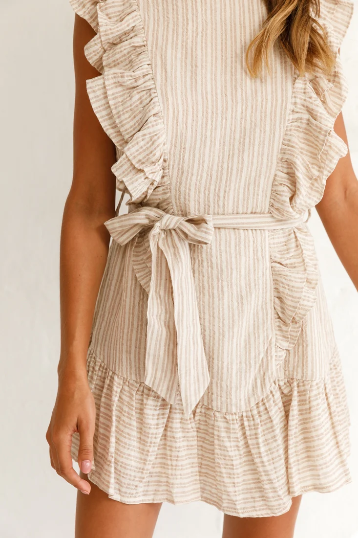 Easy Breezy Sleeveless Swing Dress Stripe Print Beige - Image 4