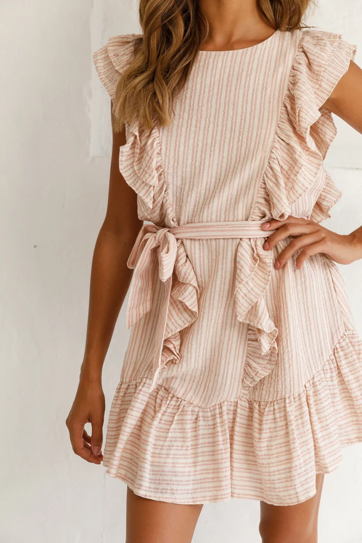 Easy Breezy Sleeveless Swing Dress Stripe Print Blush - Image 4