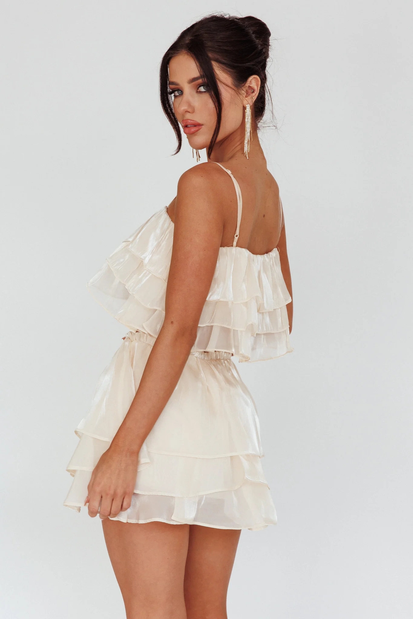 Easy To Love Layered Ruffle Crop Top Cream - Image 2