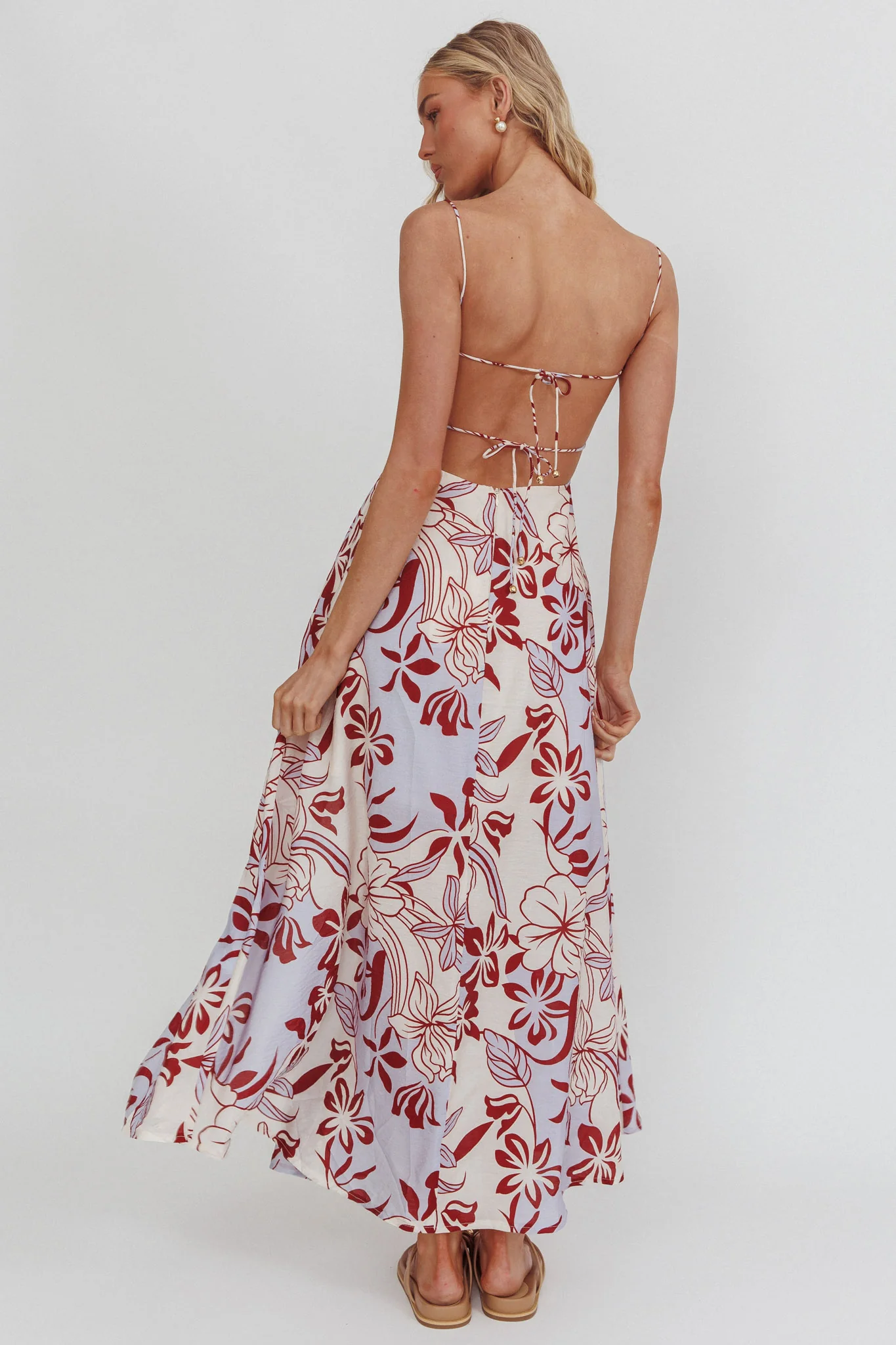 Echoes Tied Back A-Line Midi Dress Floral Lilac - Image 2