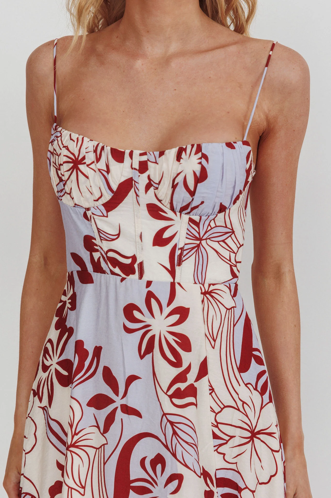 Echoes Tied Back A-Line Midi Dress Floral Lilac - Image 3