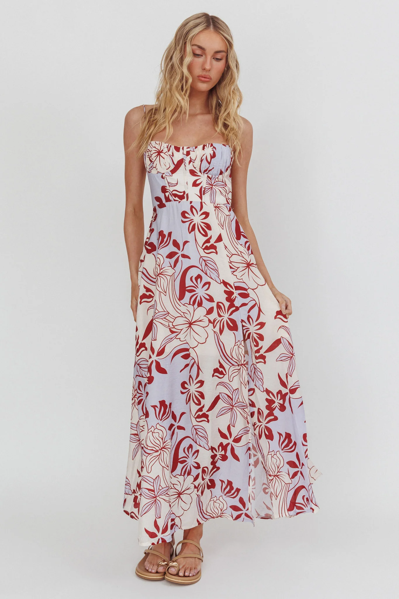 Echoes Tied Back A-Line Midi Dress Floral Lilac - Image 4