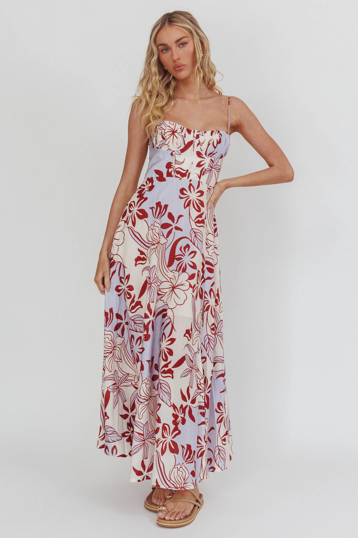 Echoes Tied Back A-Line Midi Dress Floral Lilac - Image 5