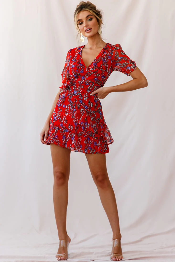 Edie V-Neck Chiffon Dress Red - Image 2