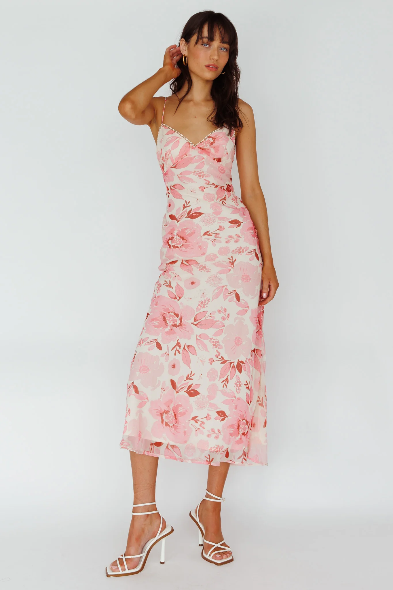 Egypt Cami Strap Midi Dress Floral Pink - Image 3