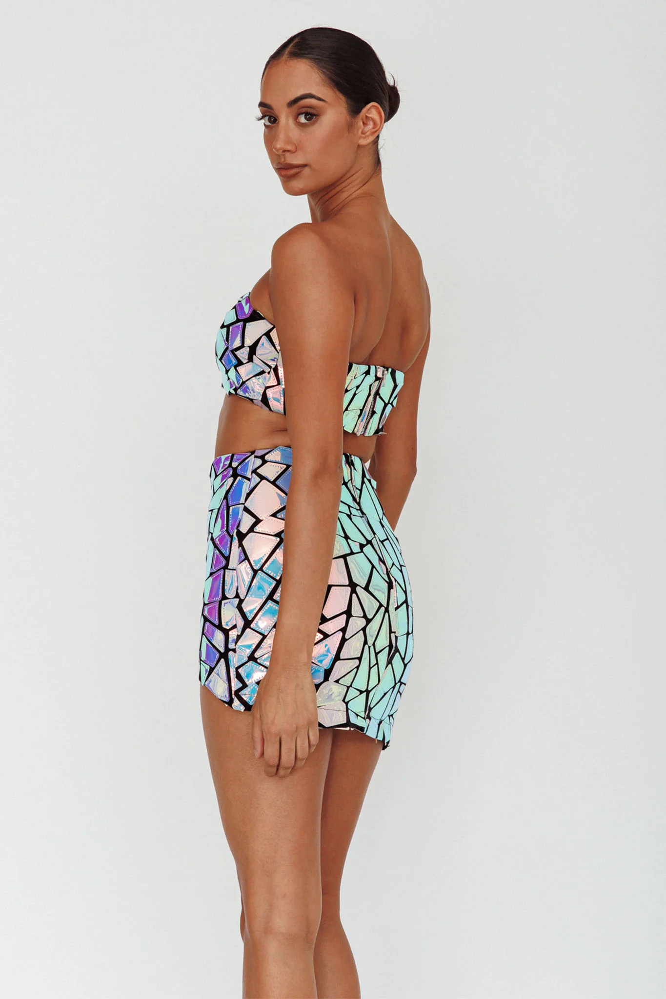 El Camino Mosaic Bandeau Crop Top Silver - Image 2