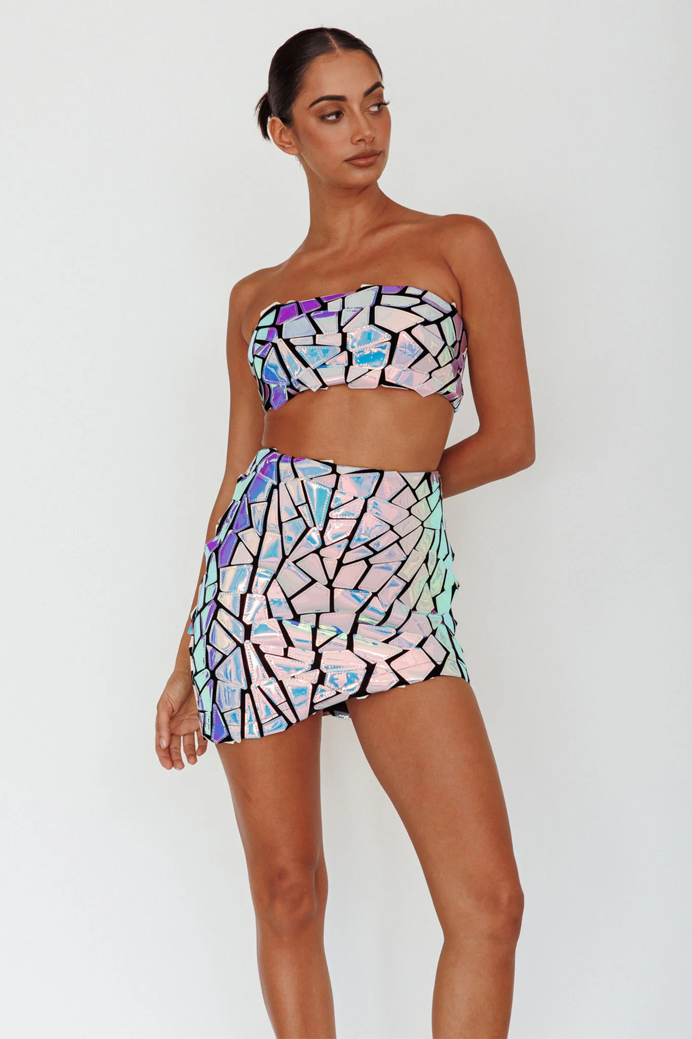 El Camino Mosaic Bandeau Crop Top Silver - Image 6
