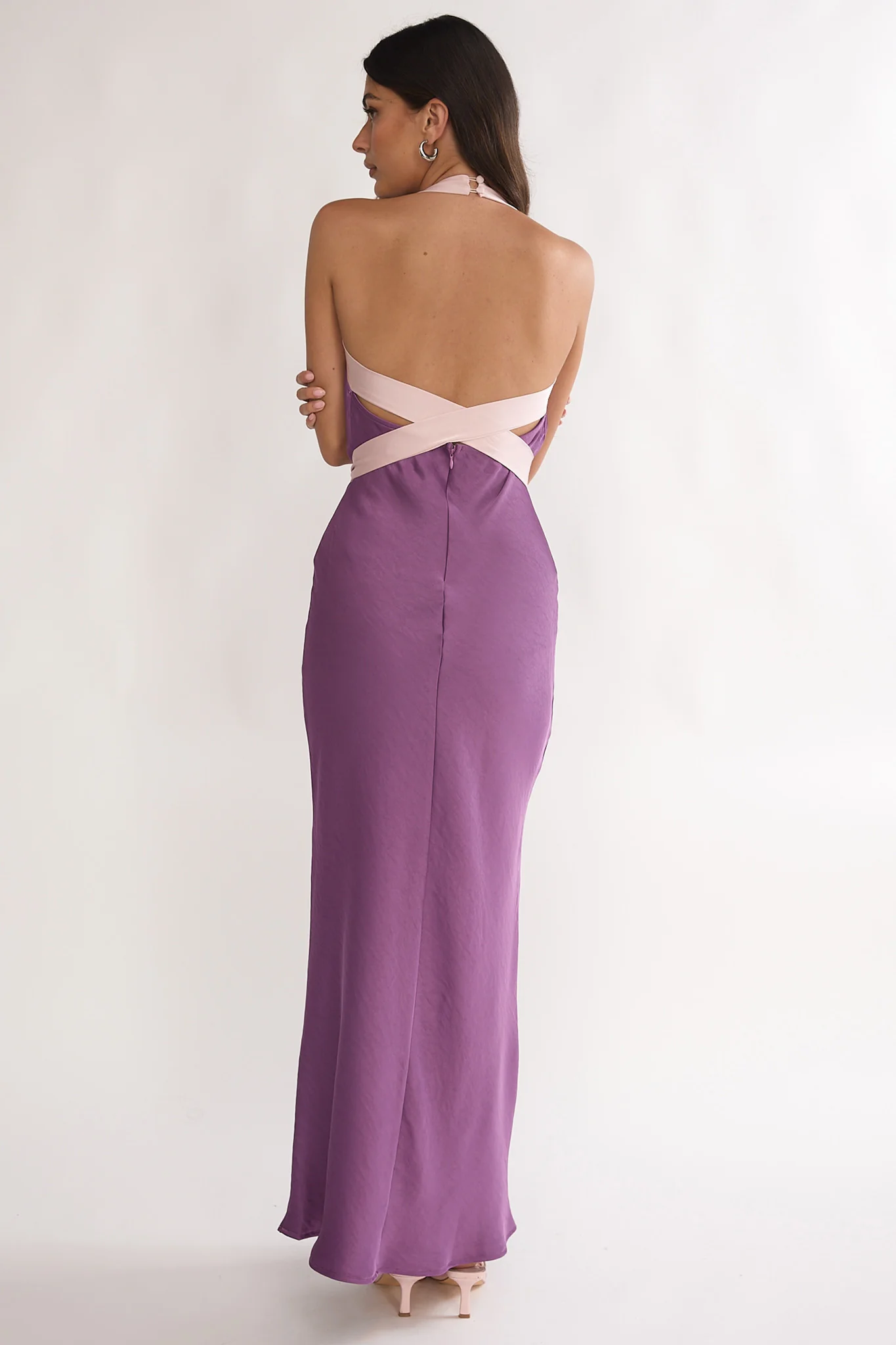 Elanah Waist Tie Halter Maxi Dress Grape - Image 3