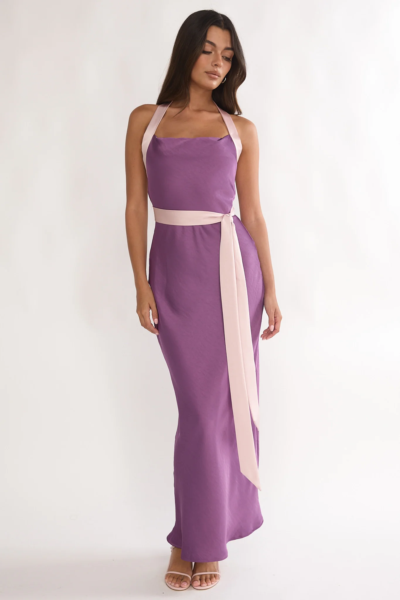 Elanah Waist Tie Halter Maxi Dress Grape - Image 5