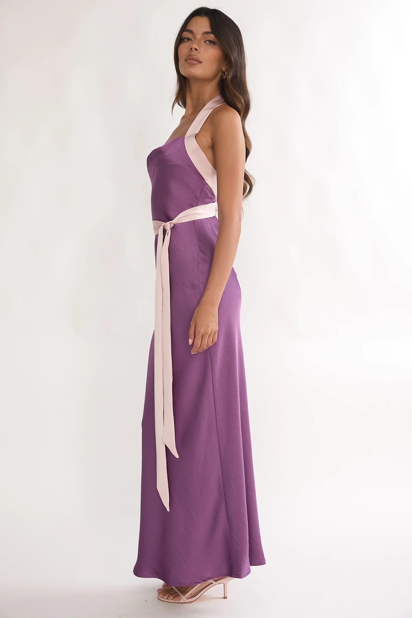 Elanah Waist Tie Halter Maxi Dress Grape - Image 6