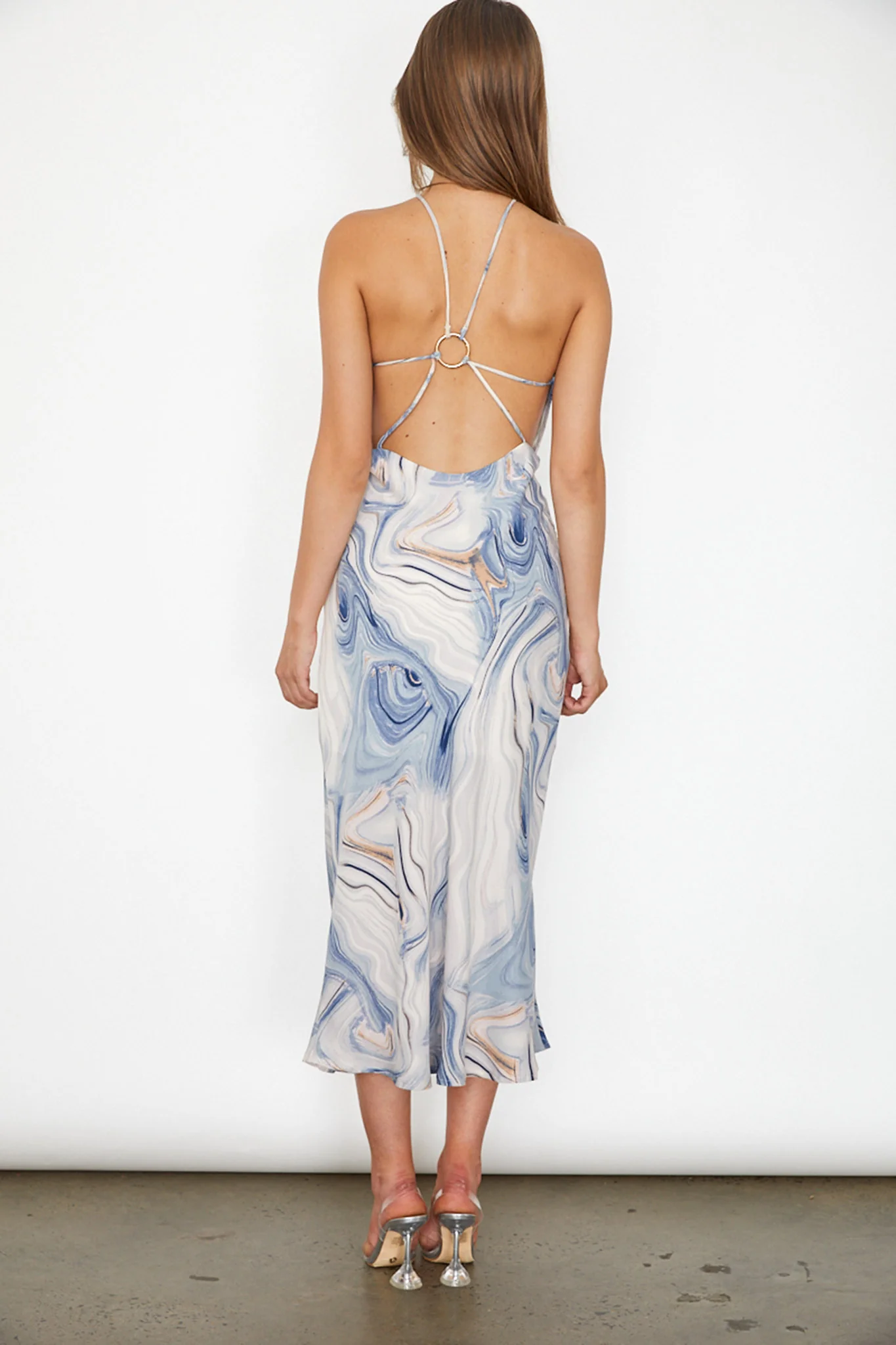 Elanora Strappy Midi Dress Marbled Blue - Image 2
