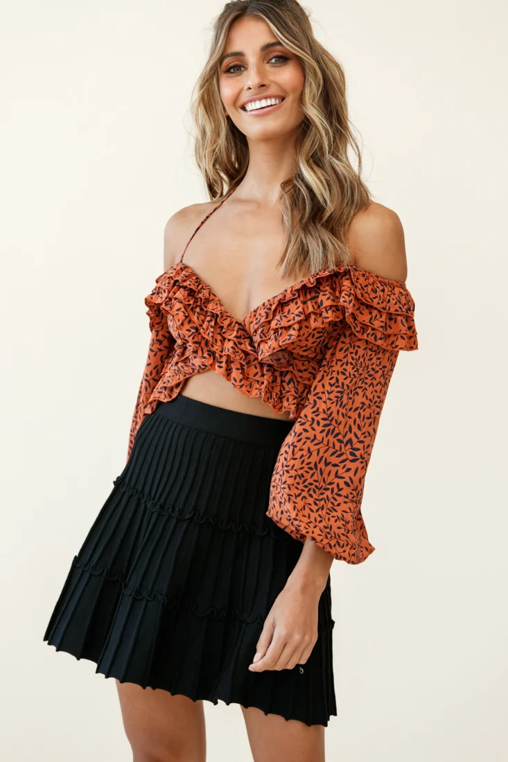 Eleanor Thick Ribbed Knit A-Line Skirt Black - Image 3
