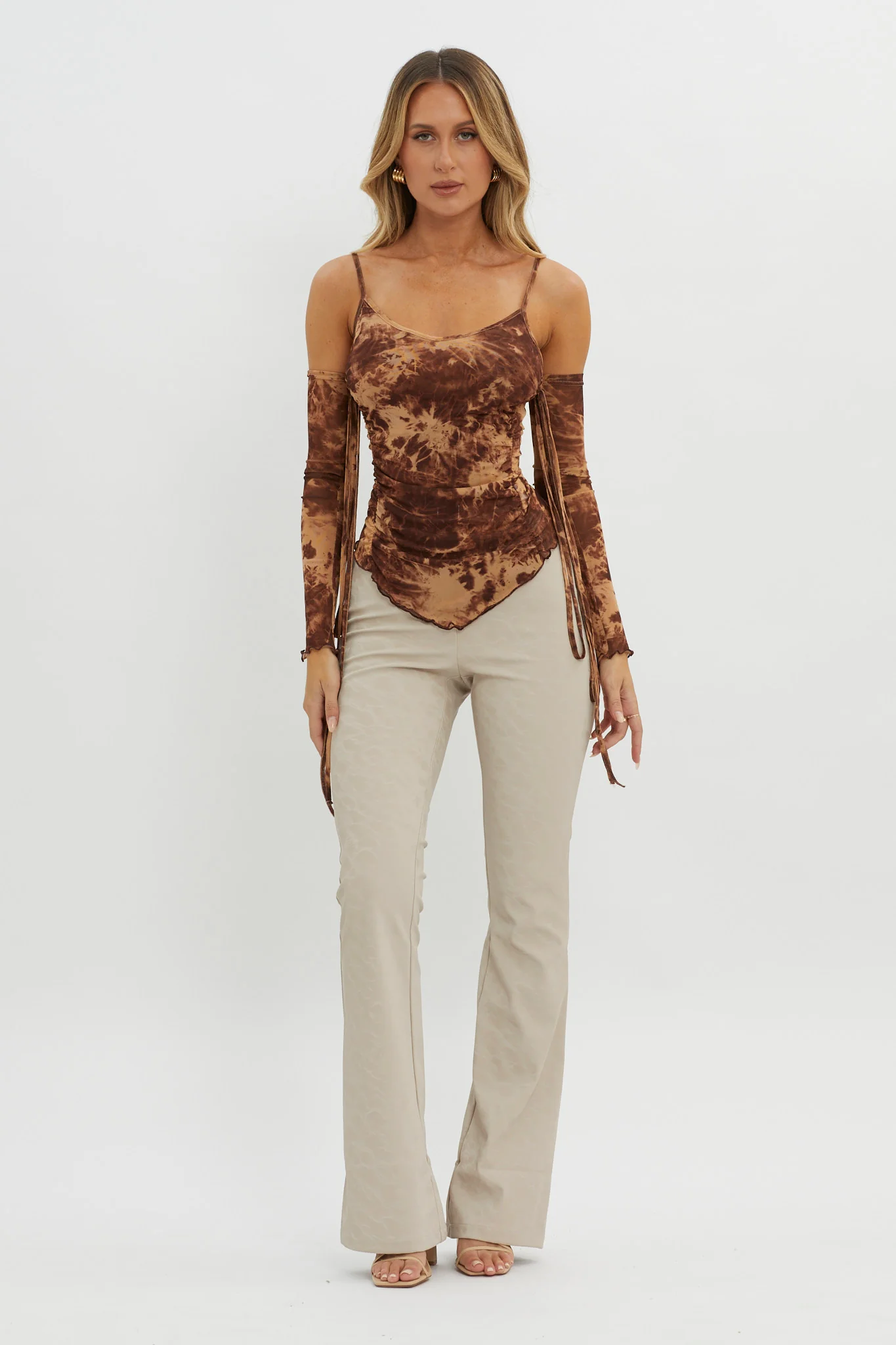 Elektra Off-Shoulder Mesh Top Brown - Image 4
