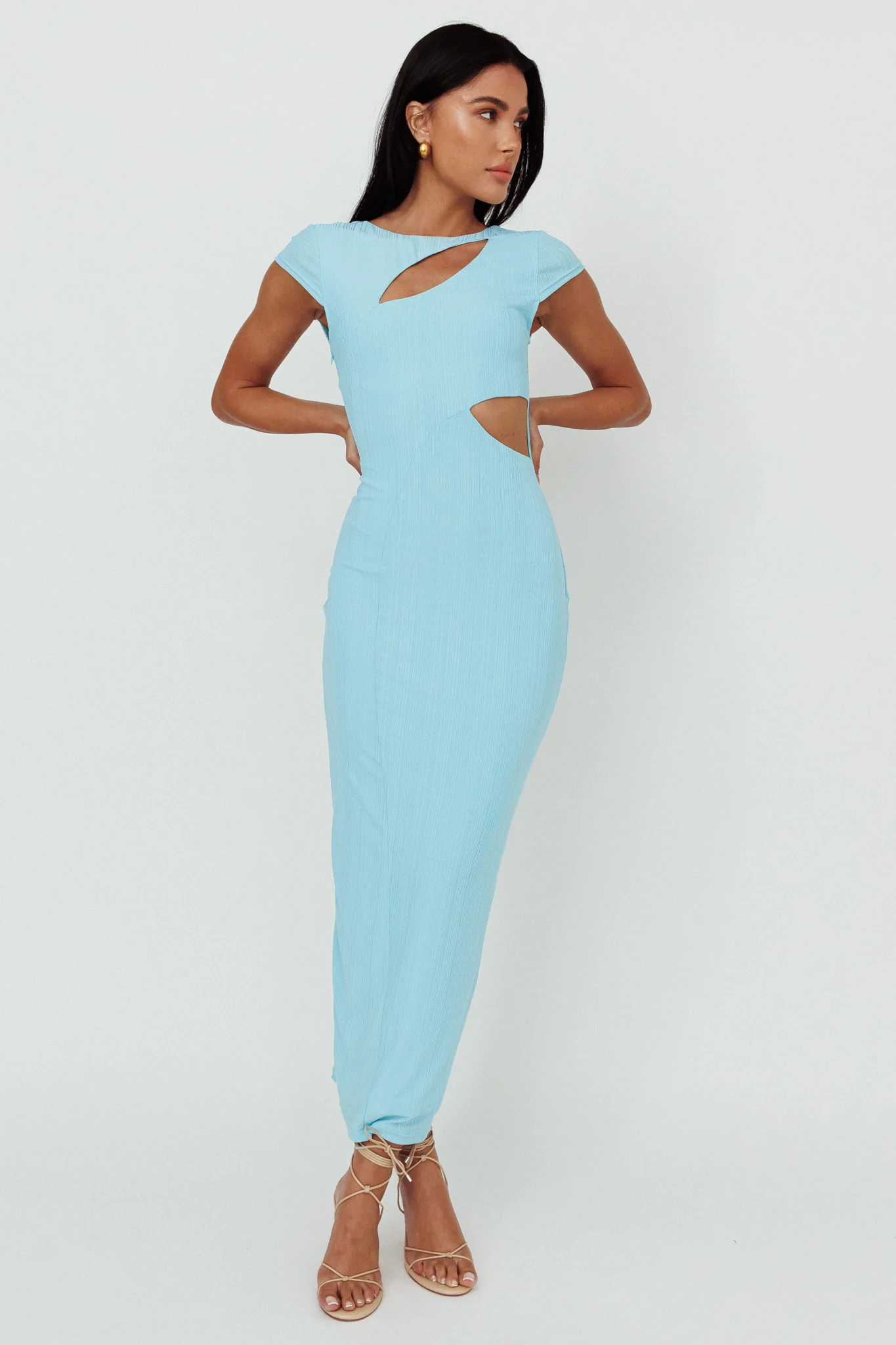 Elenice Cap Sleeve Cut-Out Midi Dress Blue - Image 3