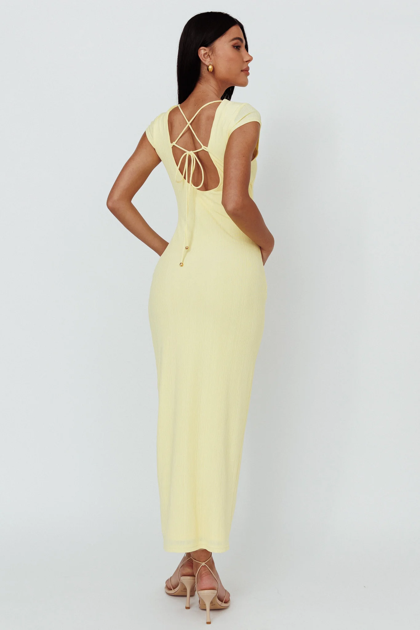 Elenice Cap Sleeve Cut-Out Midi Dress Lemon - Image 2