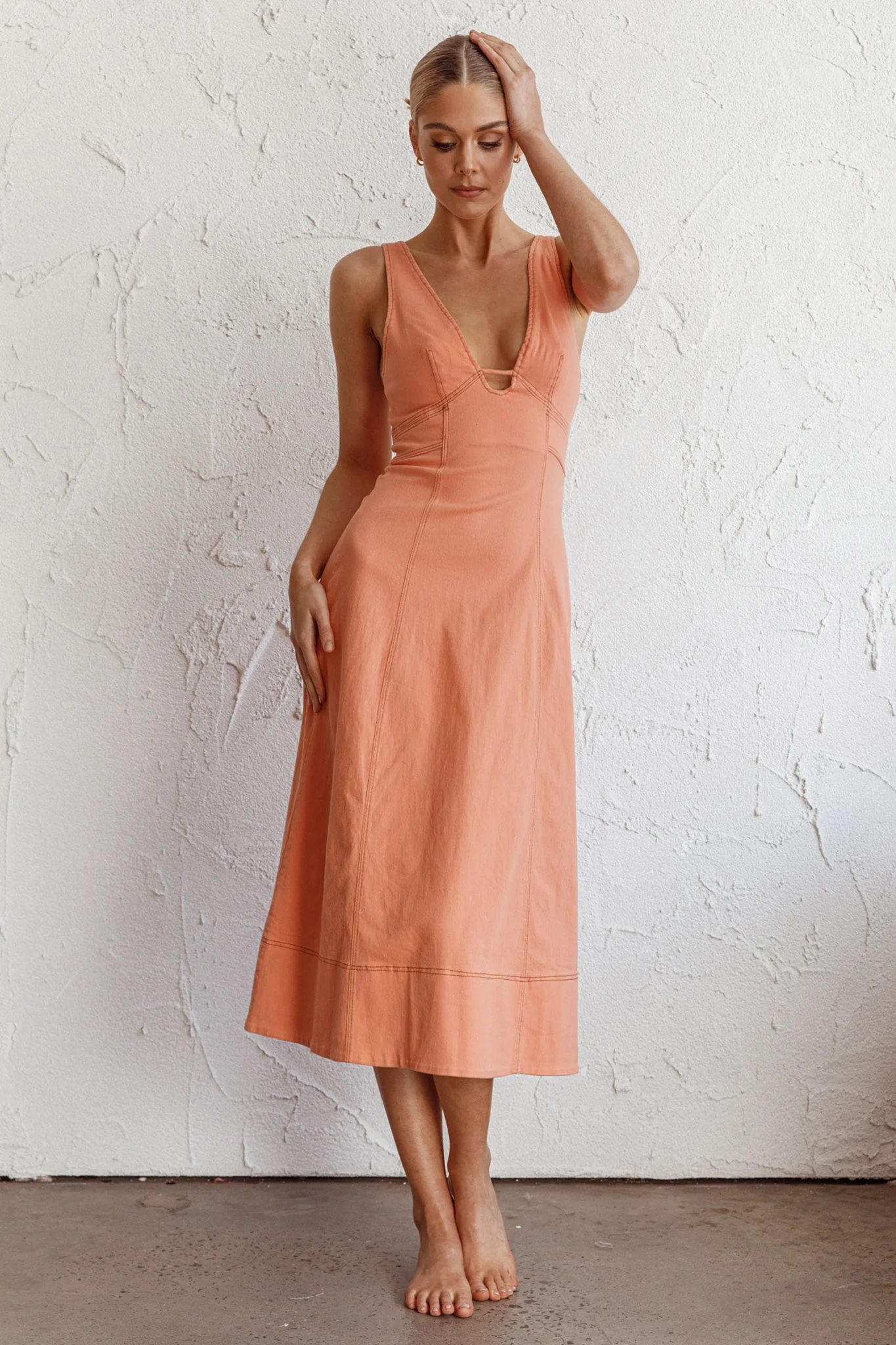 Elias Decorative Stitch Midi Dress Mango - Image 3
