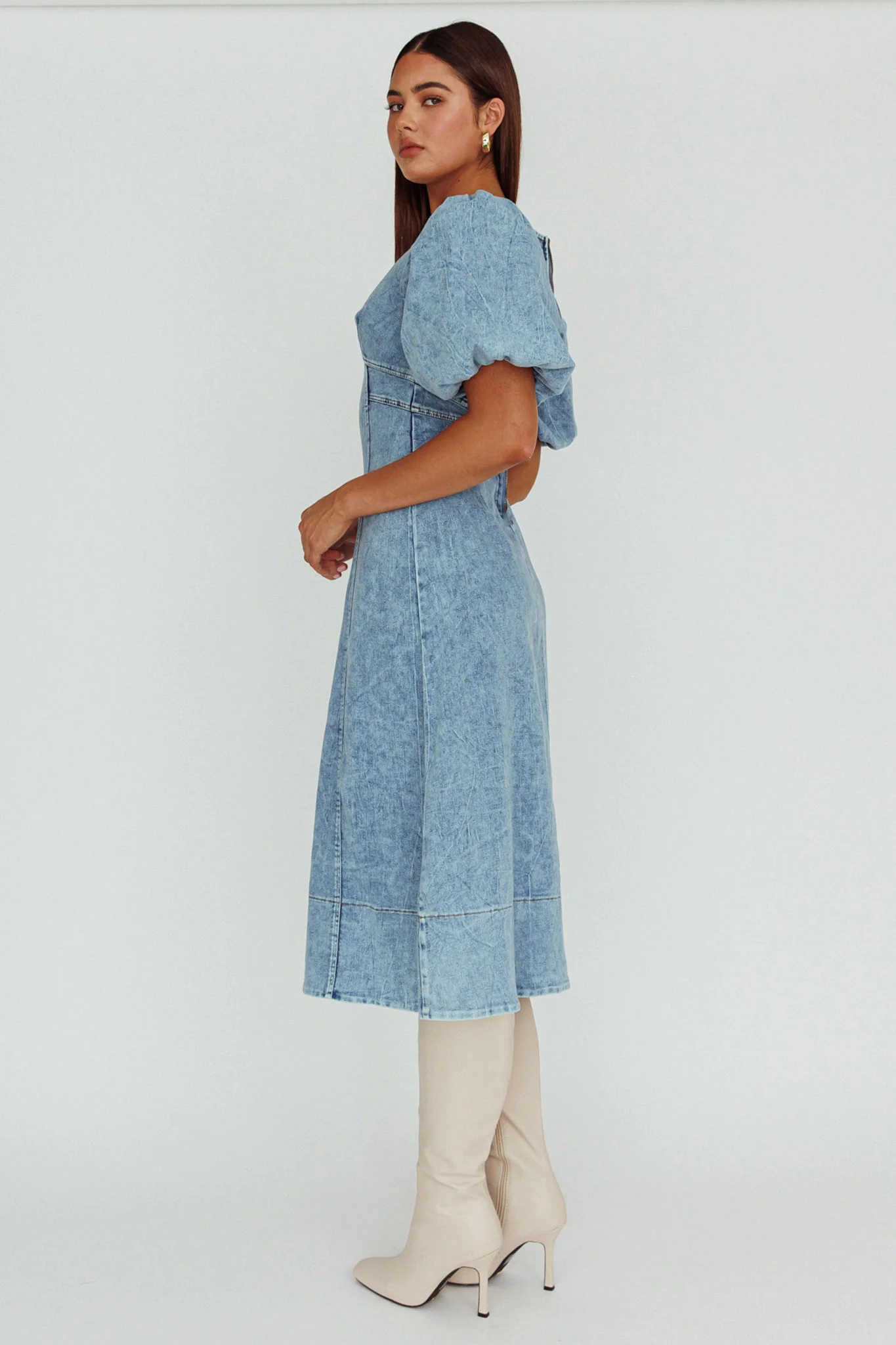 Elias Puff Sleeve Midi Dress Denim - Image 2
