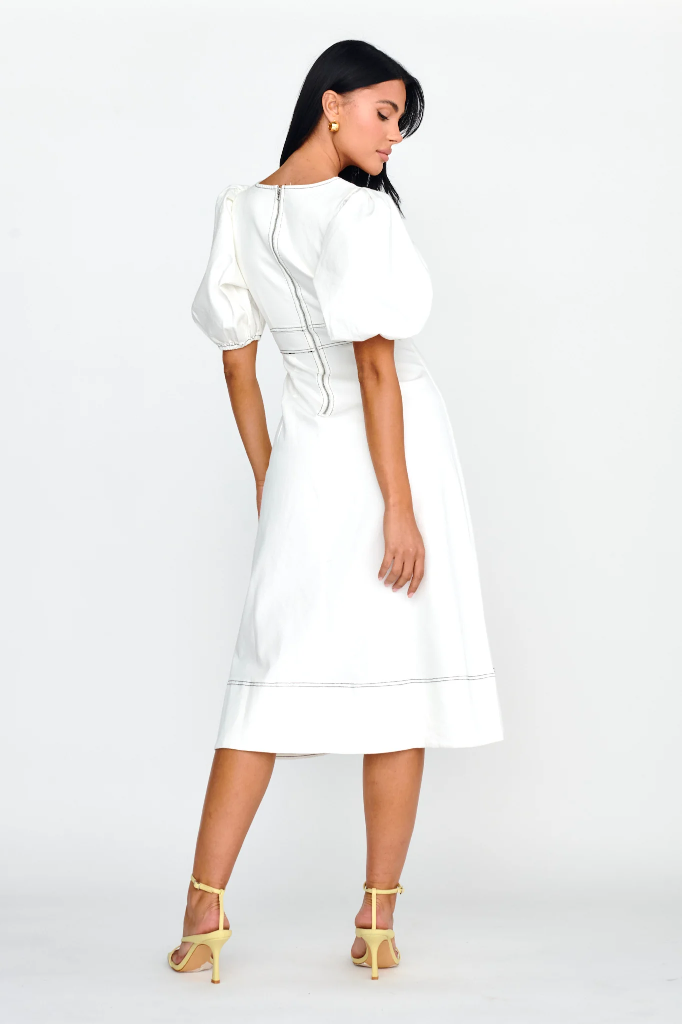 Elias Puff Sleeve Midi Dress White - Image 2