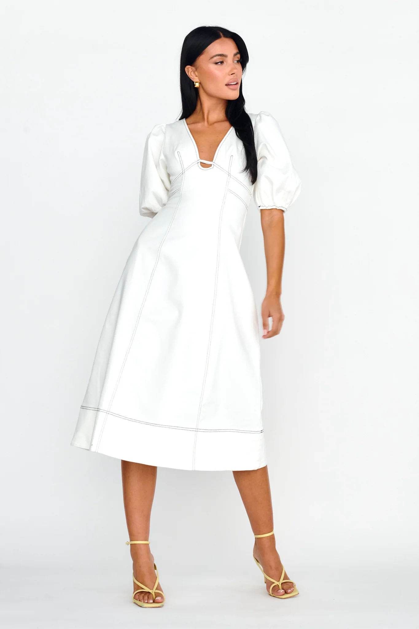 Elias Puff Sleeve Midi Dress White - Image 3