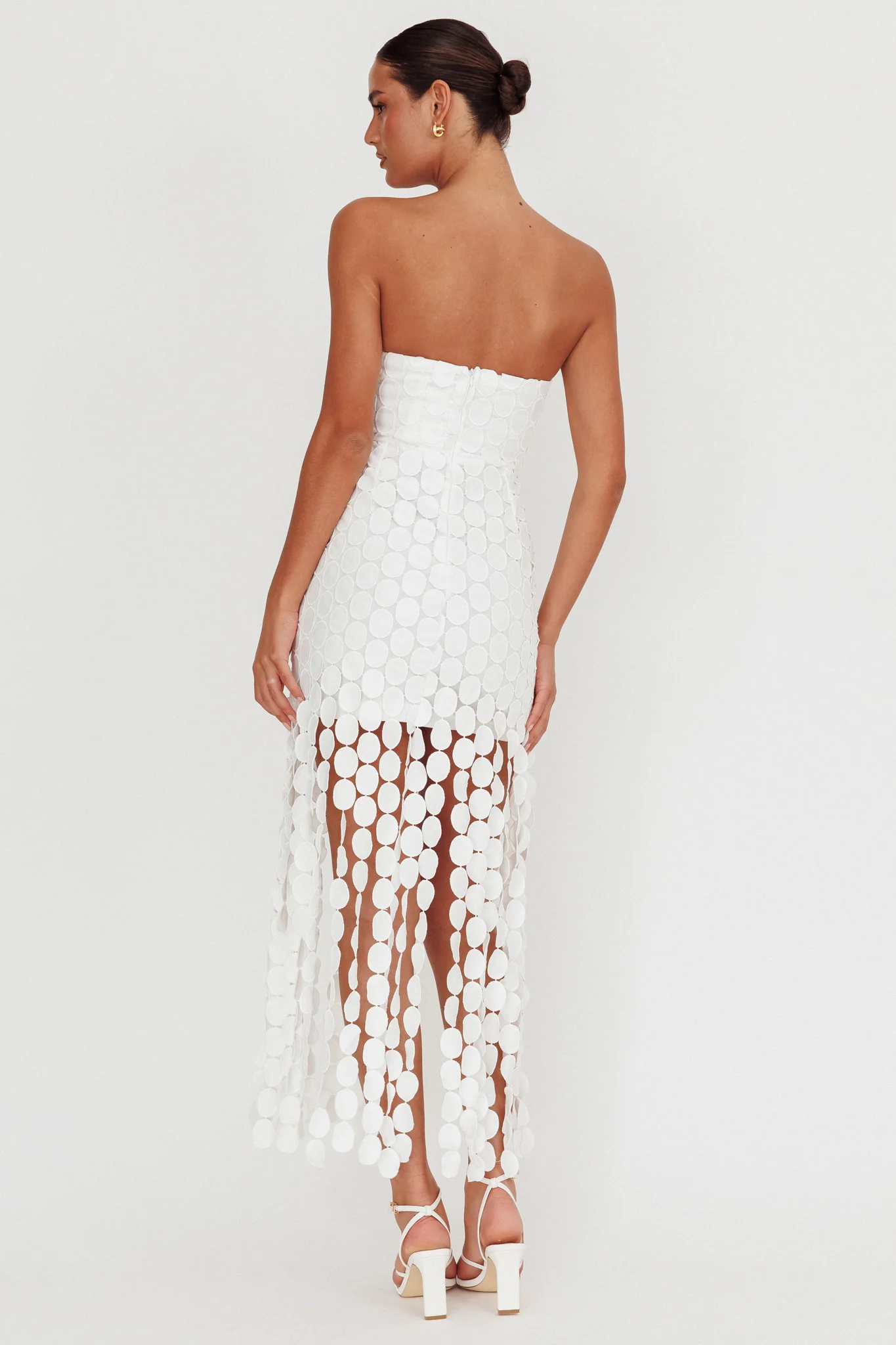 Elio Circle Trim Strapless Mini Dress White - Image 3