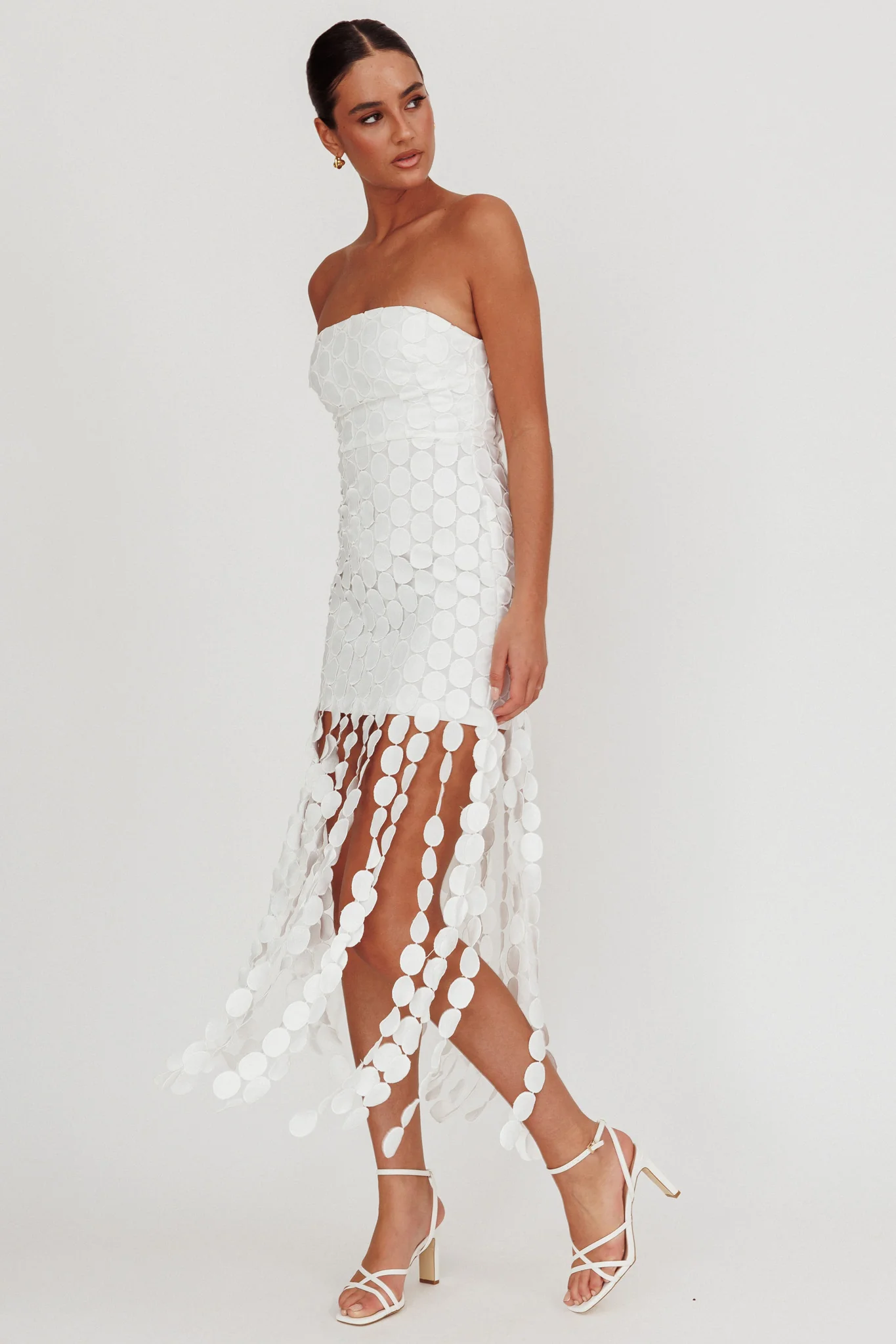 Elio Circle Trim Strapless Mini Dress White - Image 4