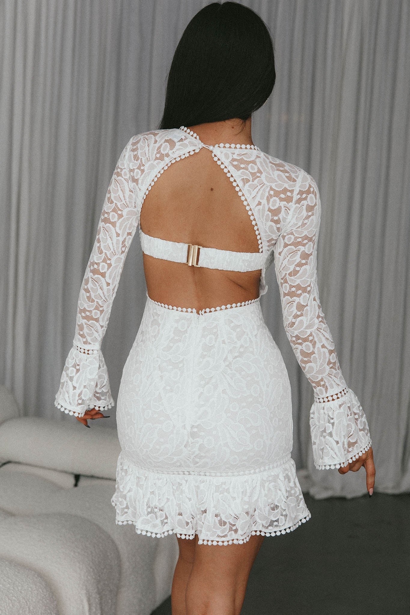 Elis Long Sleeve Buckle Dress Lace White - Image 9