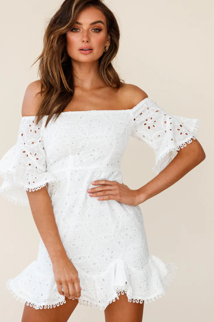 Elissa Off-Shoulder Broderie Anglaise Dress White - Image 6