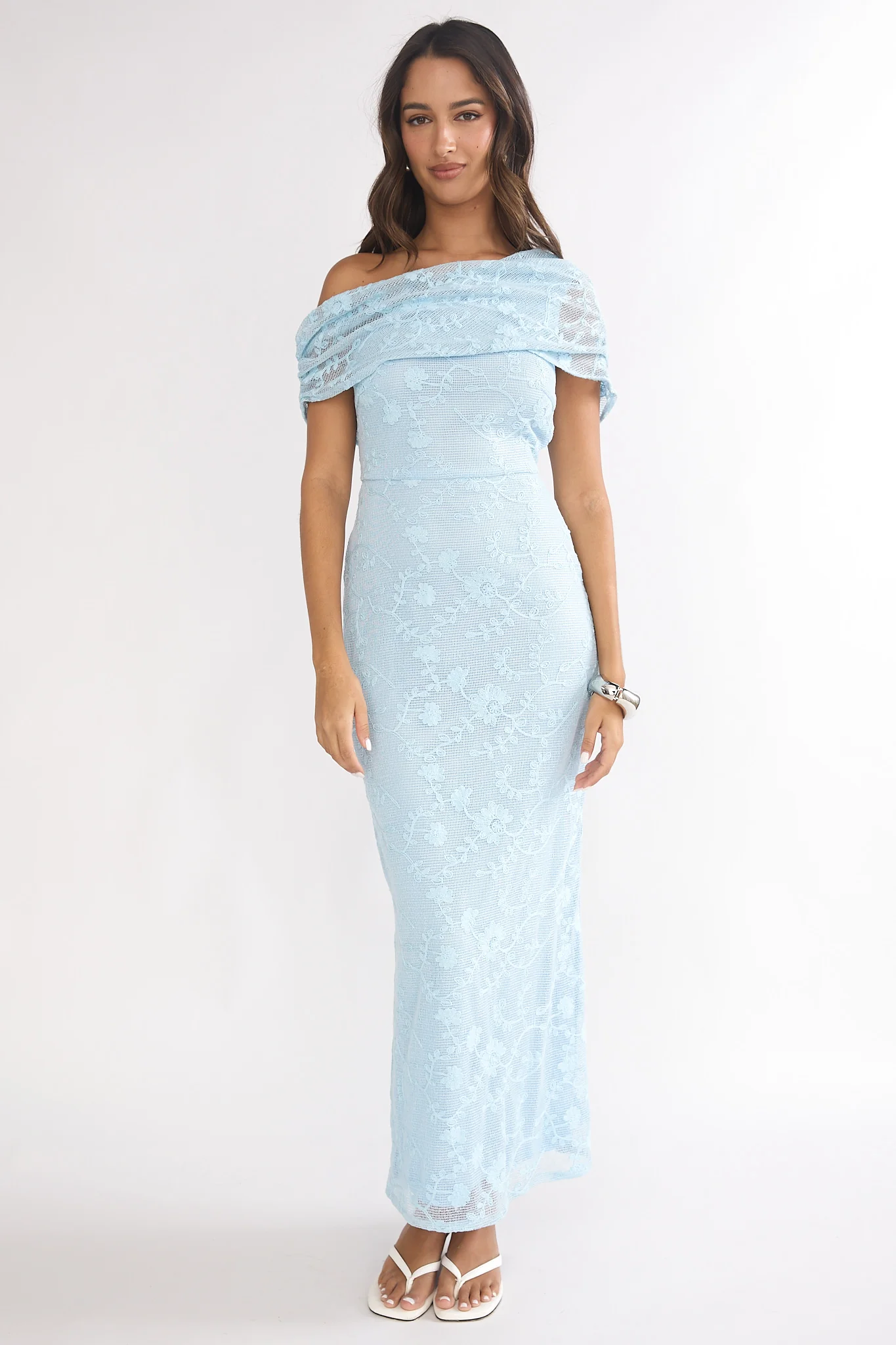 Elita Asymmetric Neckline Lace Maxi Dress Blue - Image 4
