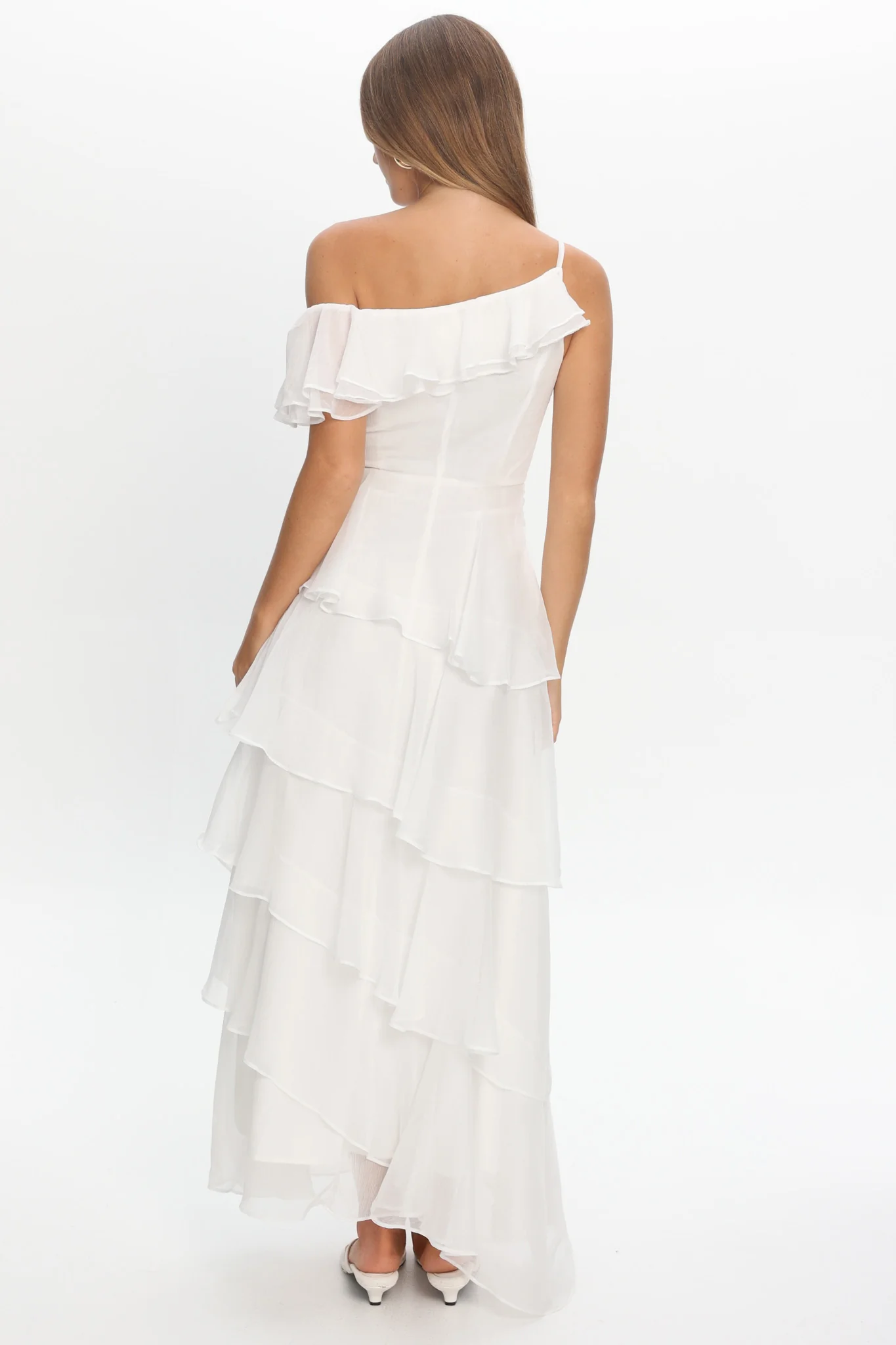 Elizaveta One-Shoulder Tiered Maxi Dress Ivory - Image 3