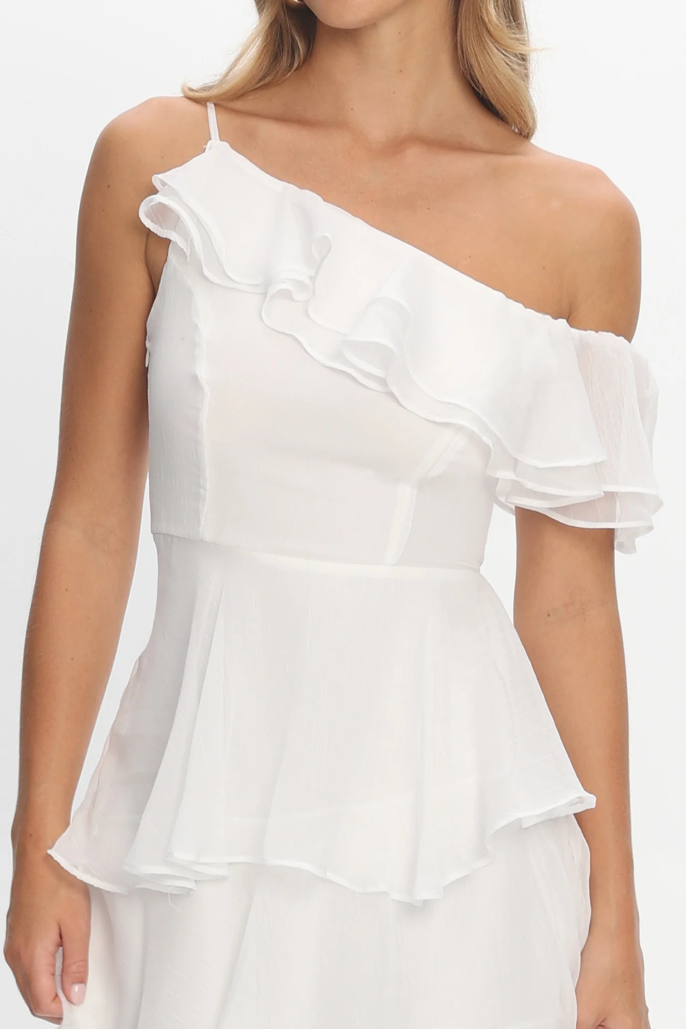 Elizaveta One-Shoulder Tiered Maxi Dress Ivory - Image 4