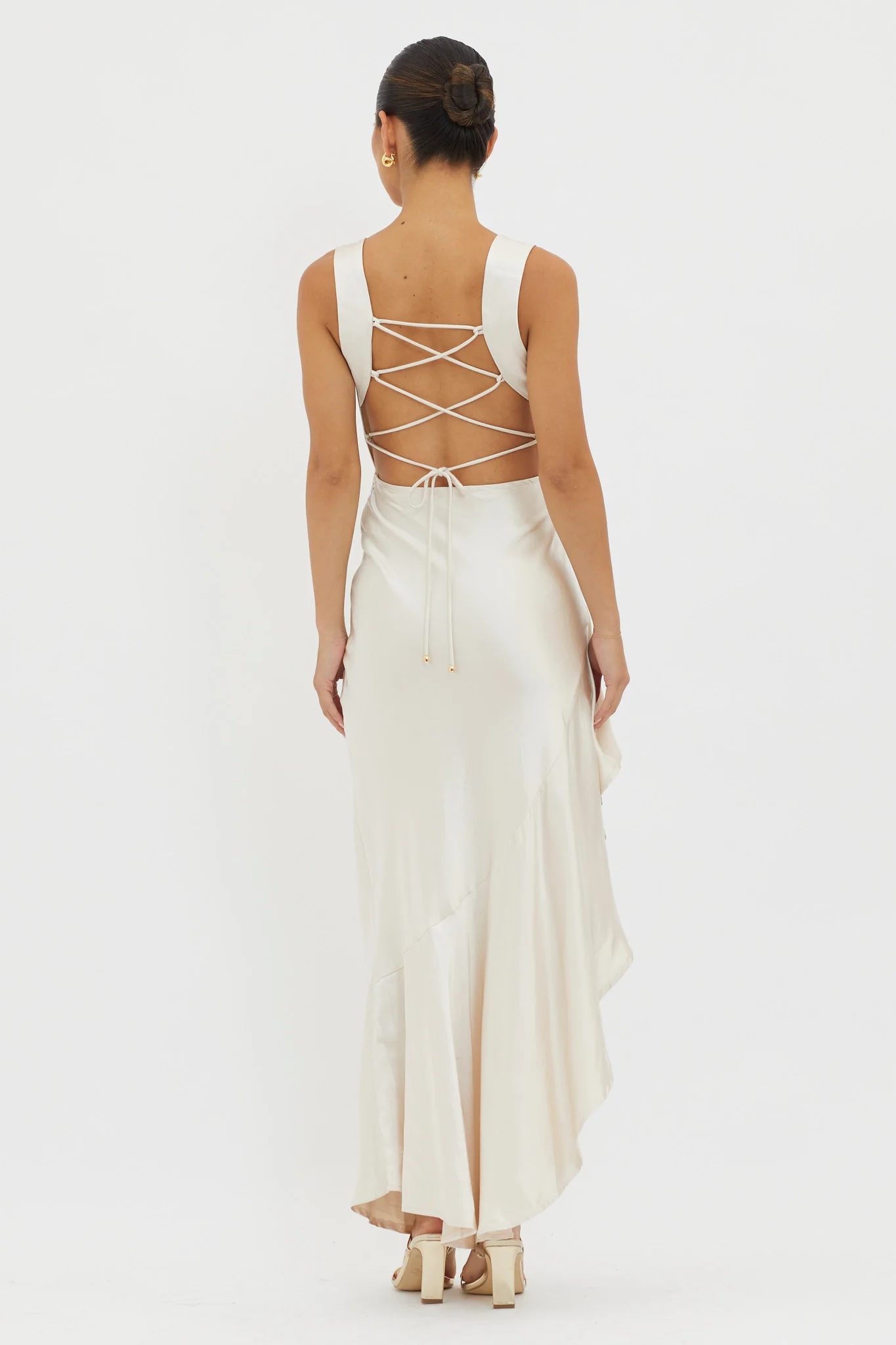 Ellianna Lace-Up Back Maxi Dress Champagne - Image 2