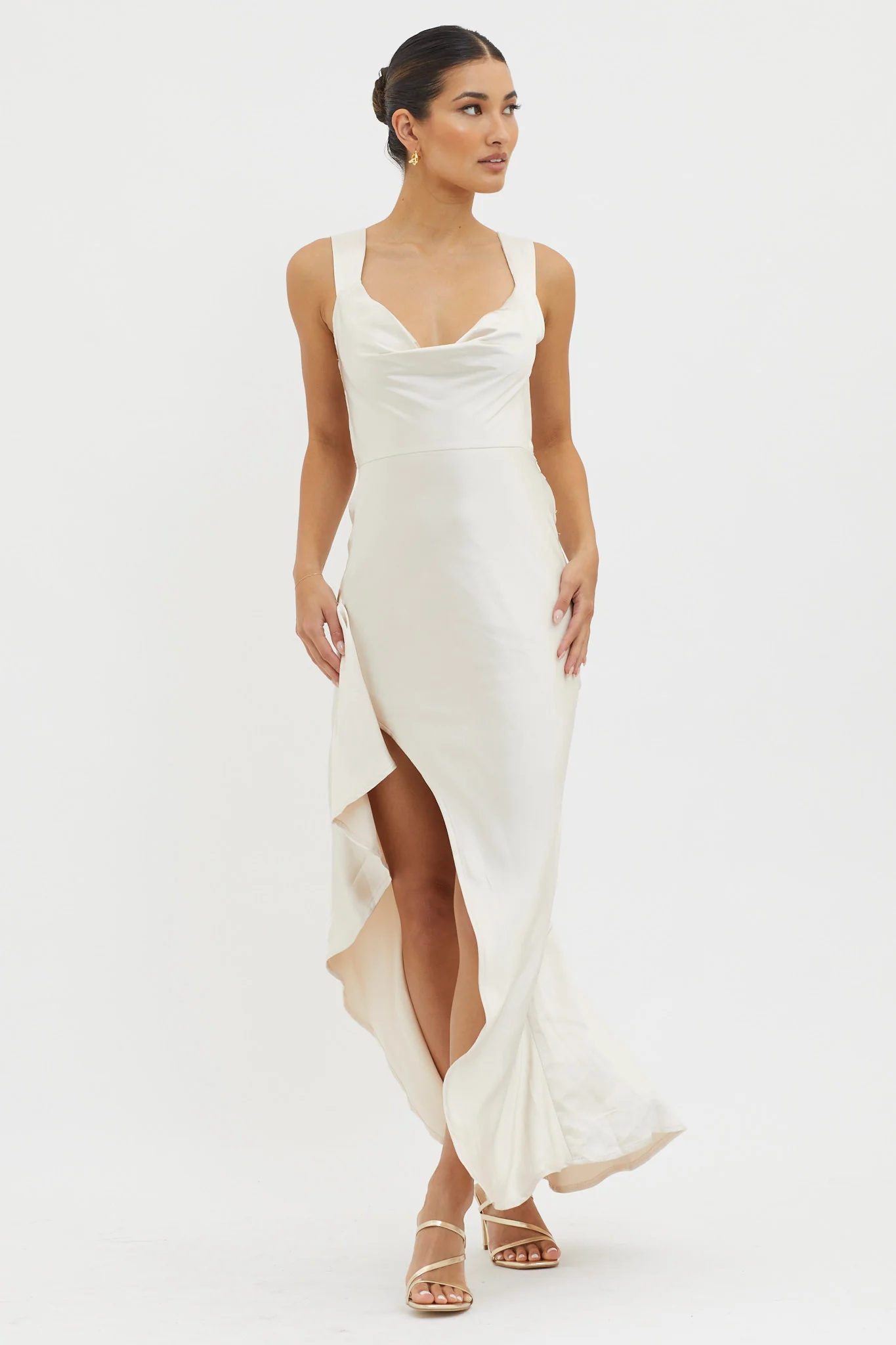 Ellianna Lace-Up Back Maxi Dress Champagne - Image 3