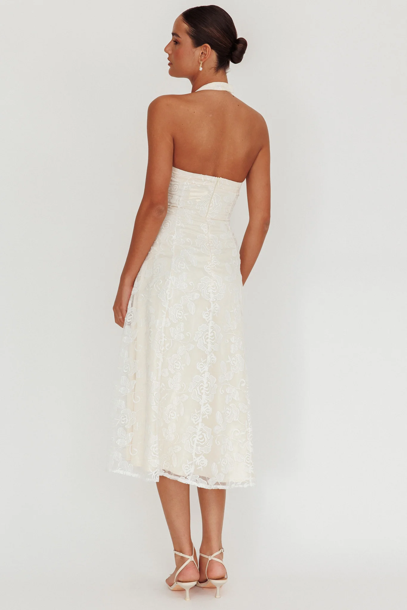 Elliott A-Line Halter Neck Midi Dress White - Image 3