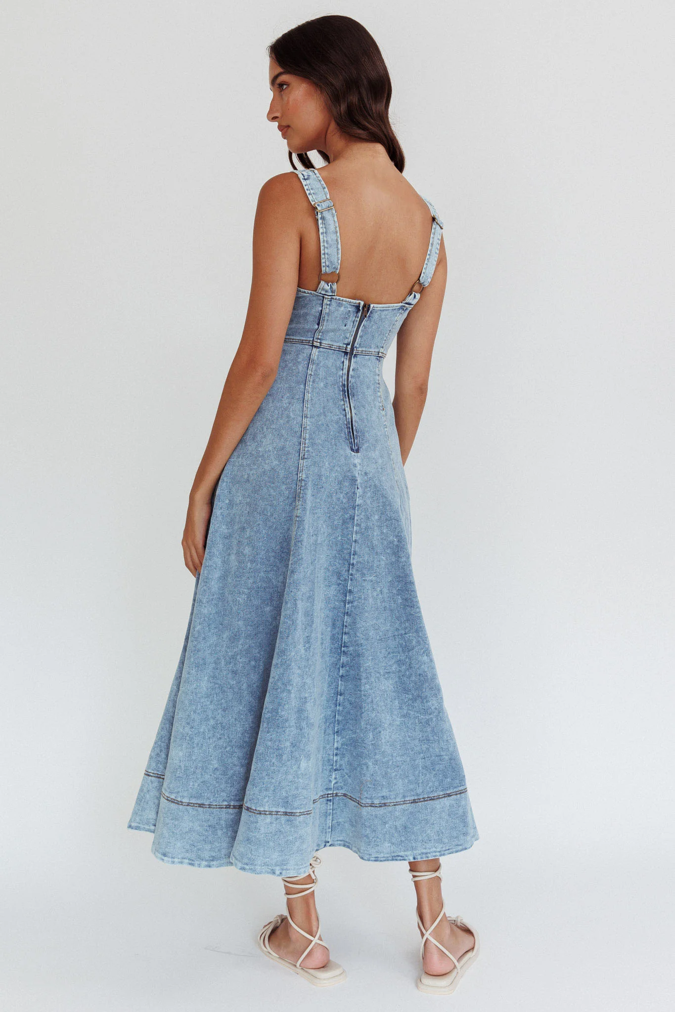 Ellora Side Pocket Midi Dress Denim Blue - Image 2