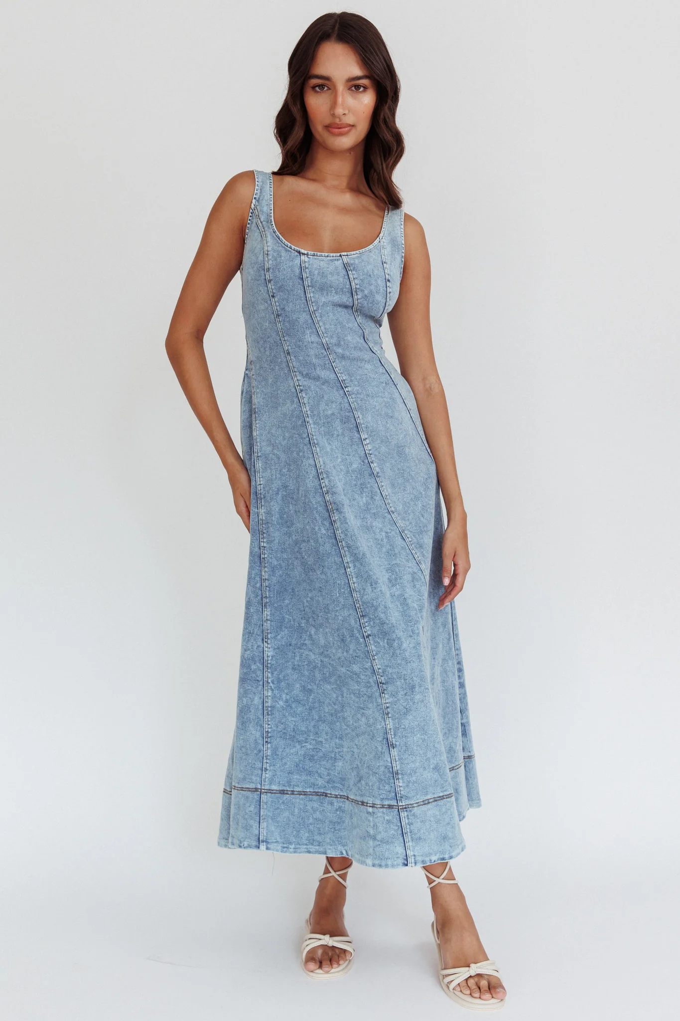 Ellora Side Pocket Midi Dress Denim Blue - Image 3