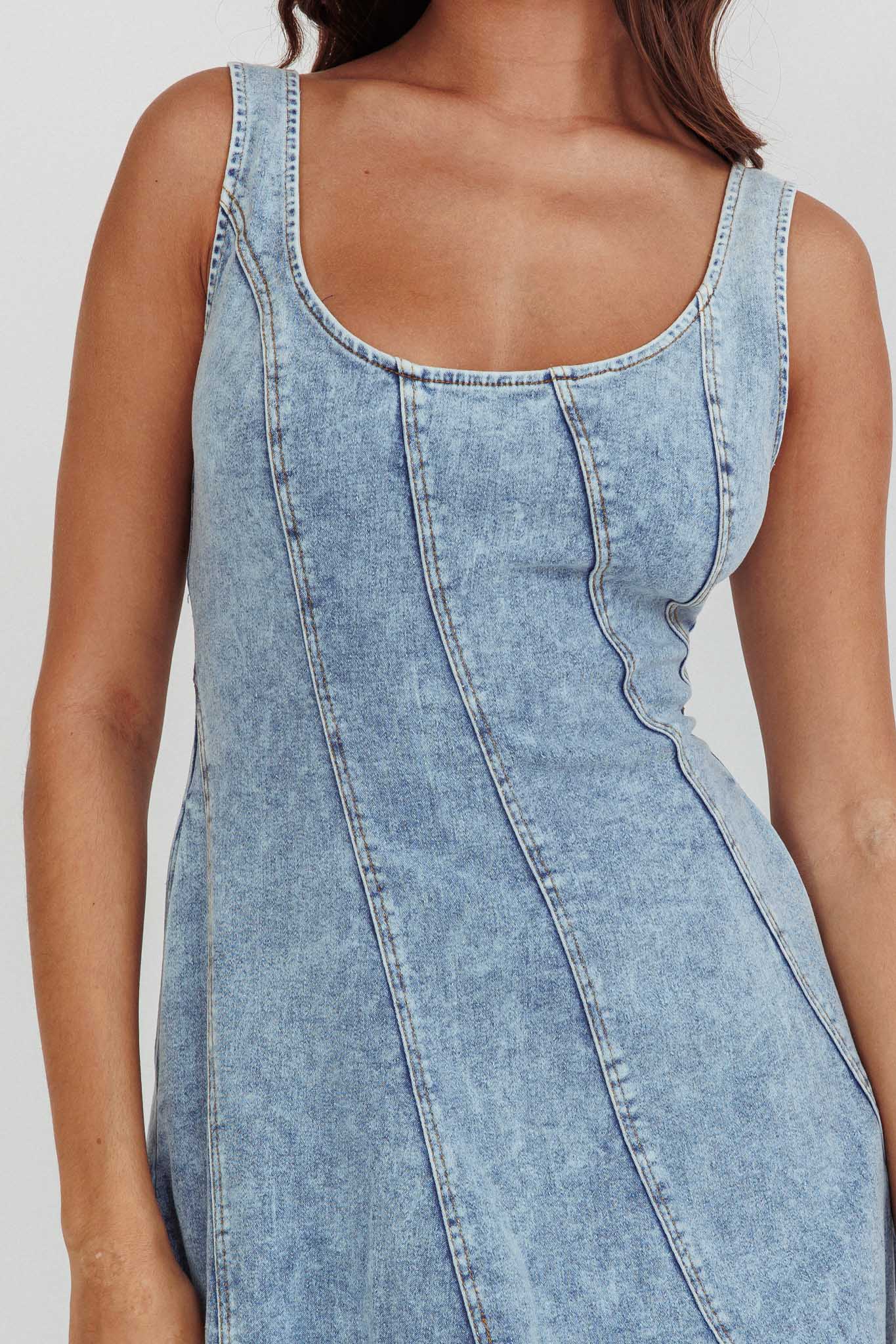 Ellora Side Pocket Midi Dress Denim Blue - Image 4